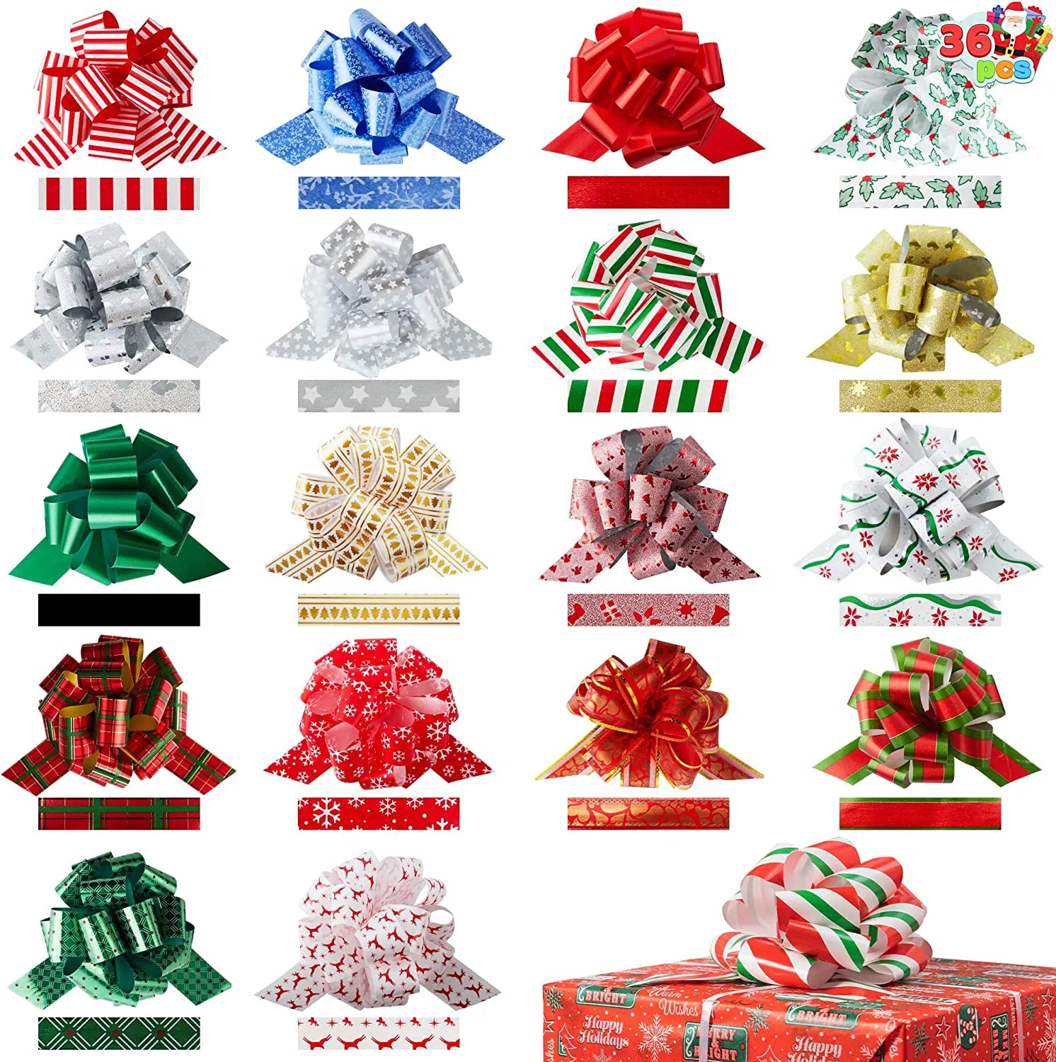 36-Pack Christmas Gift Wrap Ribbon Pull Bows