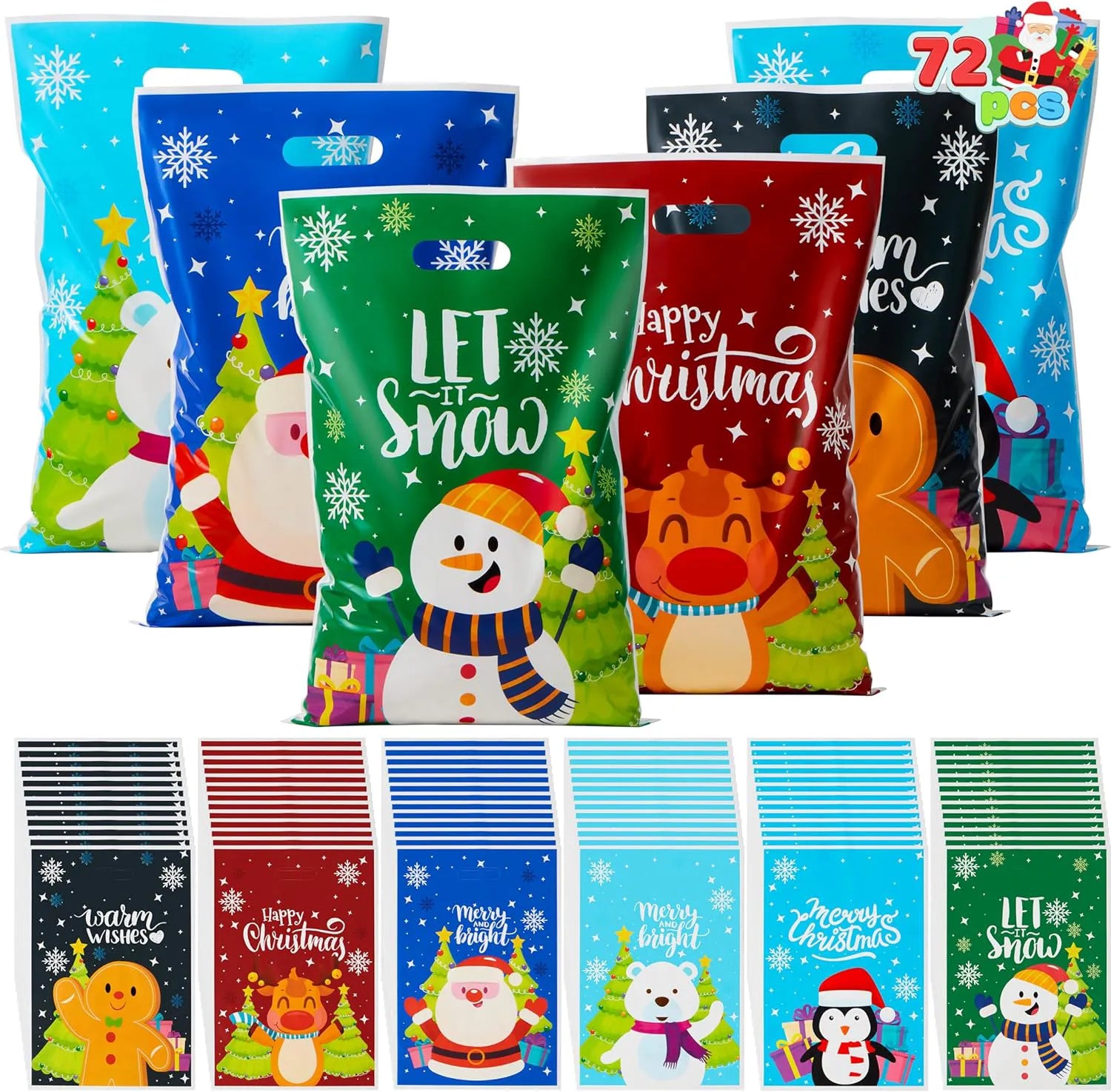 72 Pack Christmas Plastic Goodie Bags with Handles