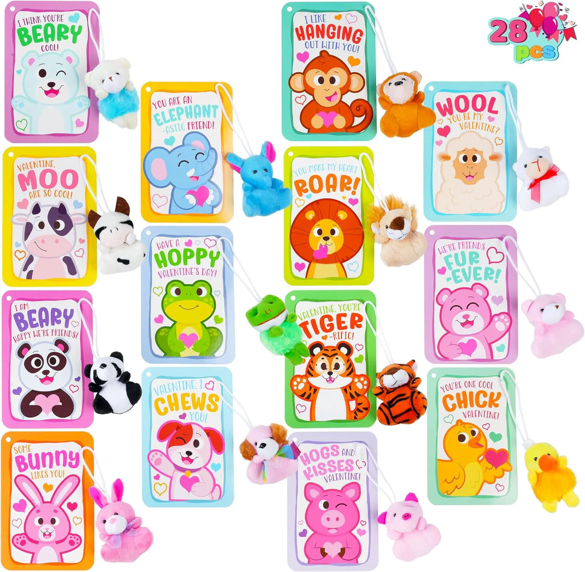 JOYIN 28 Pack Valentine's Day Mini Plush Animals with Gift Cards
