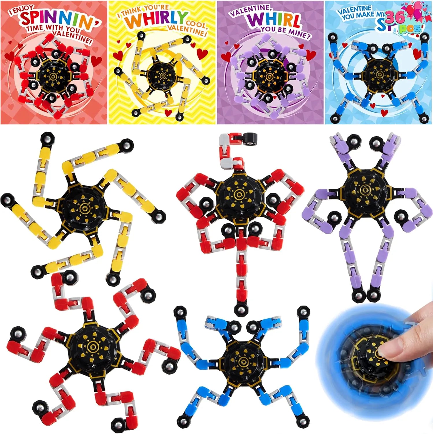 JOYIN 36 Pack Valentine's Day Cards with Fidget Spinners