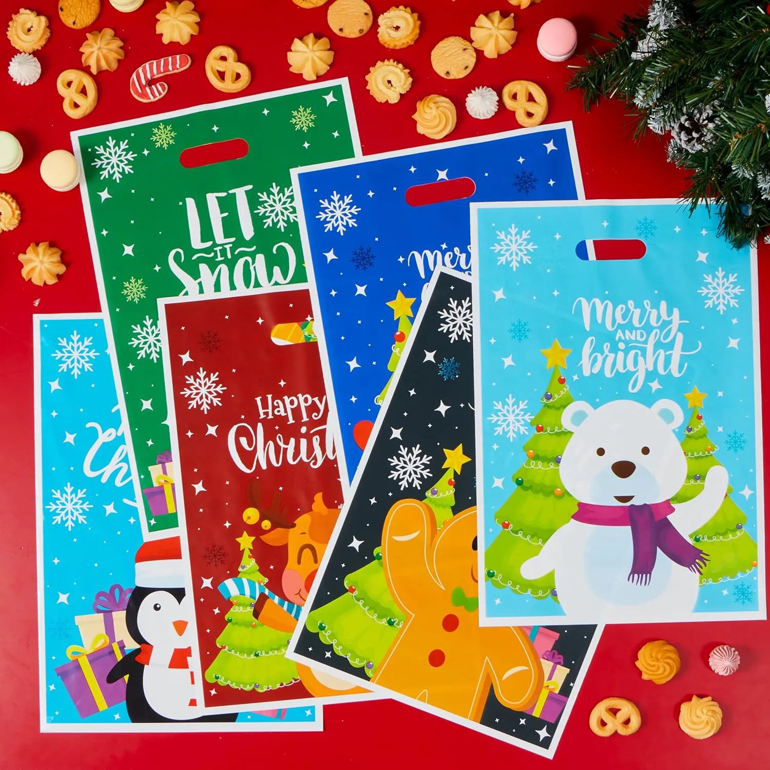 72 Pack Christmas Plastic Goodie Bags with Handles