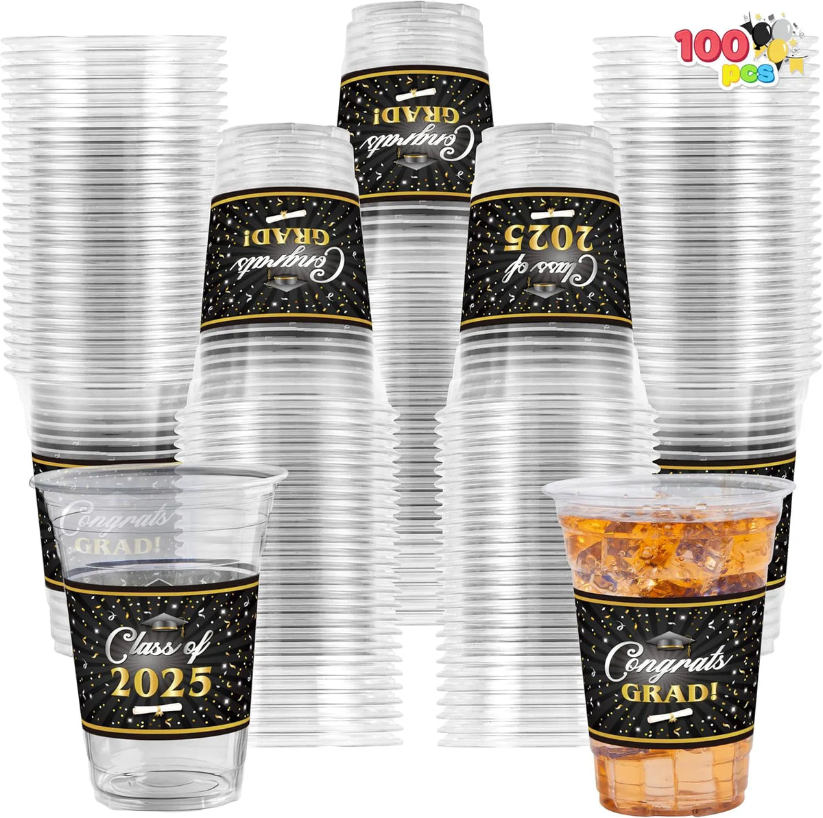 100 Pack 16oz Graduation Plastic Cups for Parties