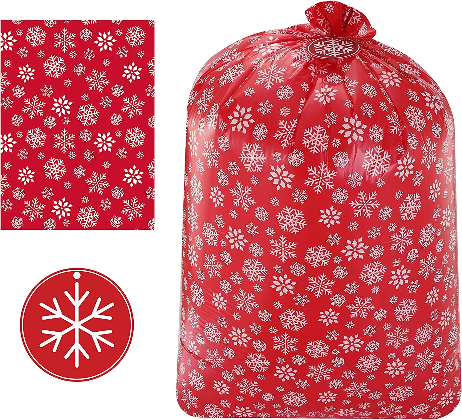 Large Red Holiday Plastic Gift Bags, 3 Pack