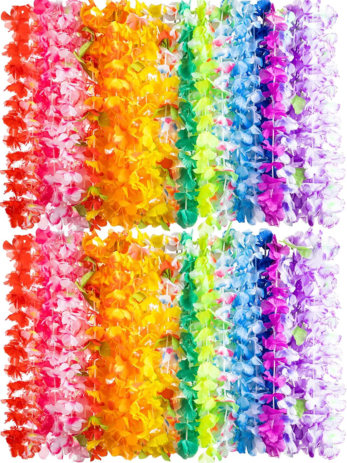 120Pcs Hawaiian Colorful Tropical Flower Leis Necklaces for Kids Adults