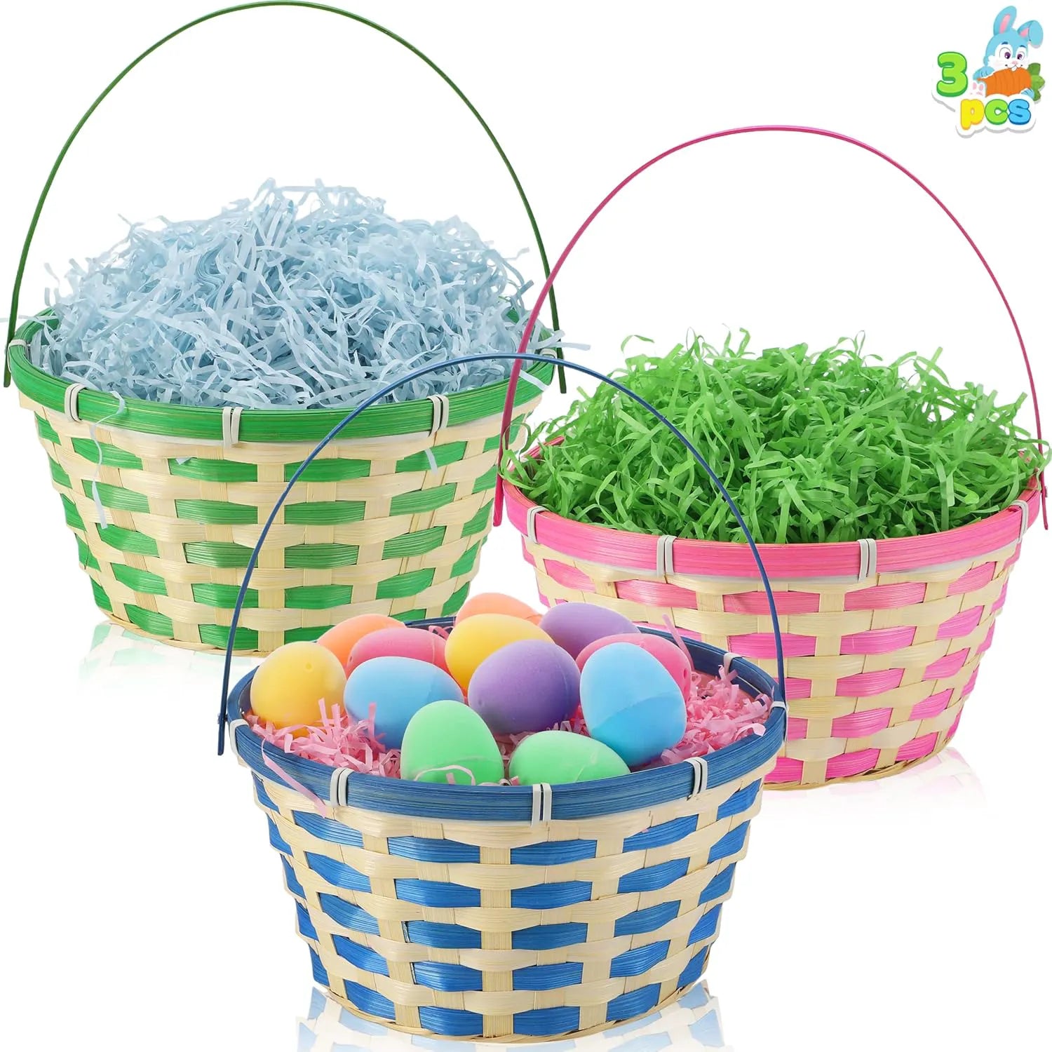 3-Pack Easter Woven Baskets with Handles for Egg Hunt