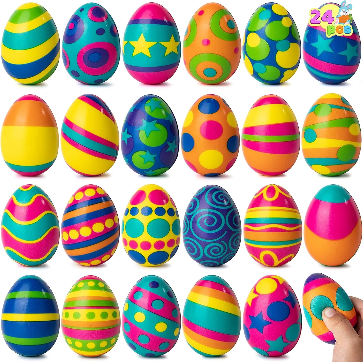 JOYIN 24 Pack Colorful Squishy Easter Eggs - Stress Relief Fidget Toys for Kids, Easter Party Supplies