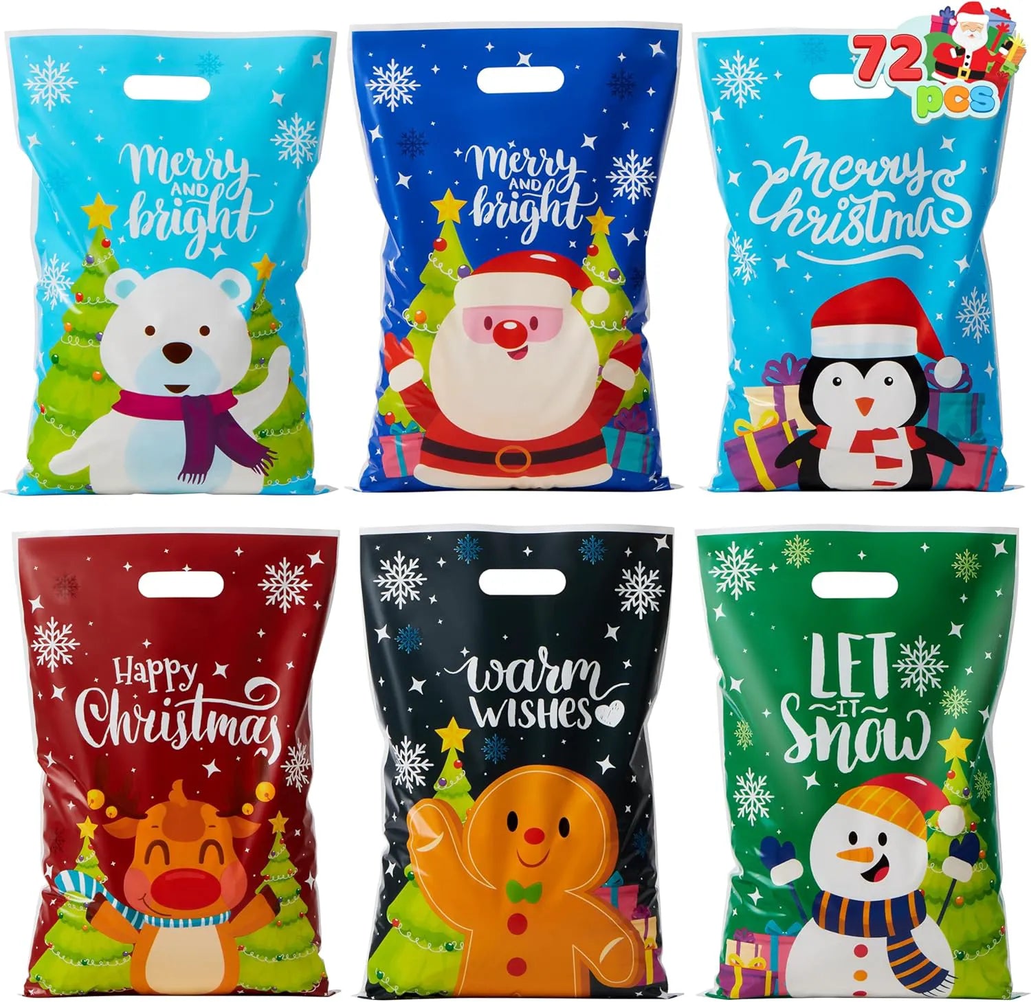 72 Pack Christmas Plastic Goodie Bags with Handles