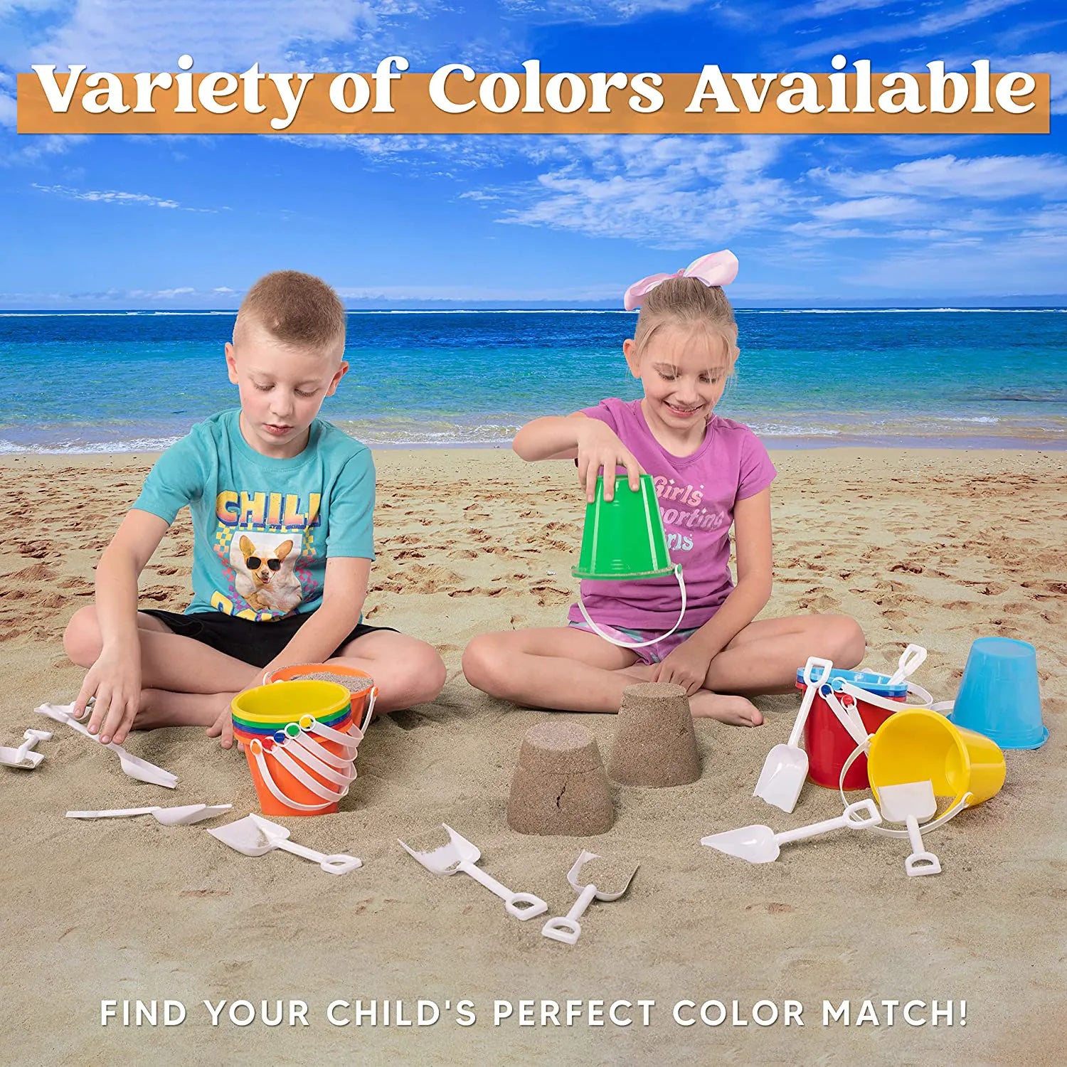 SLOOSH 12-Pack Beach Buckets with Sand Shovels