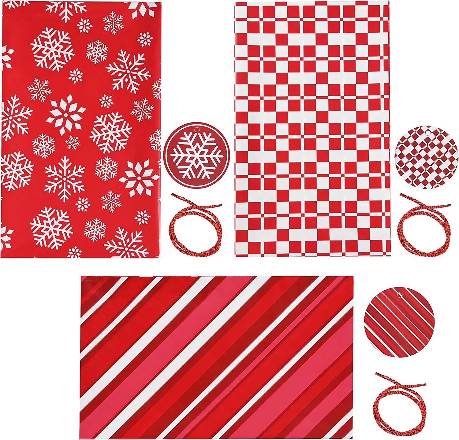 Large Red Holiday Plastic Gift Bags, 3 Pack
