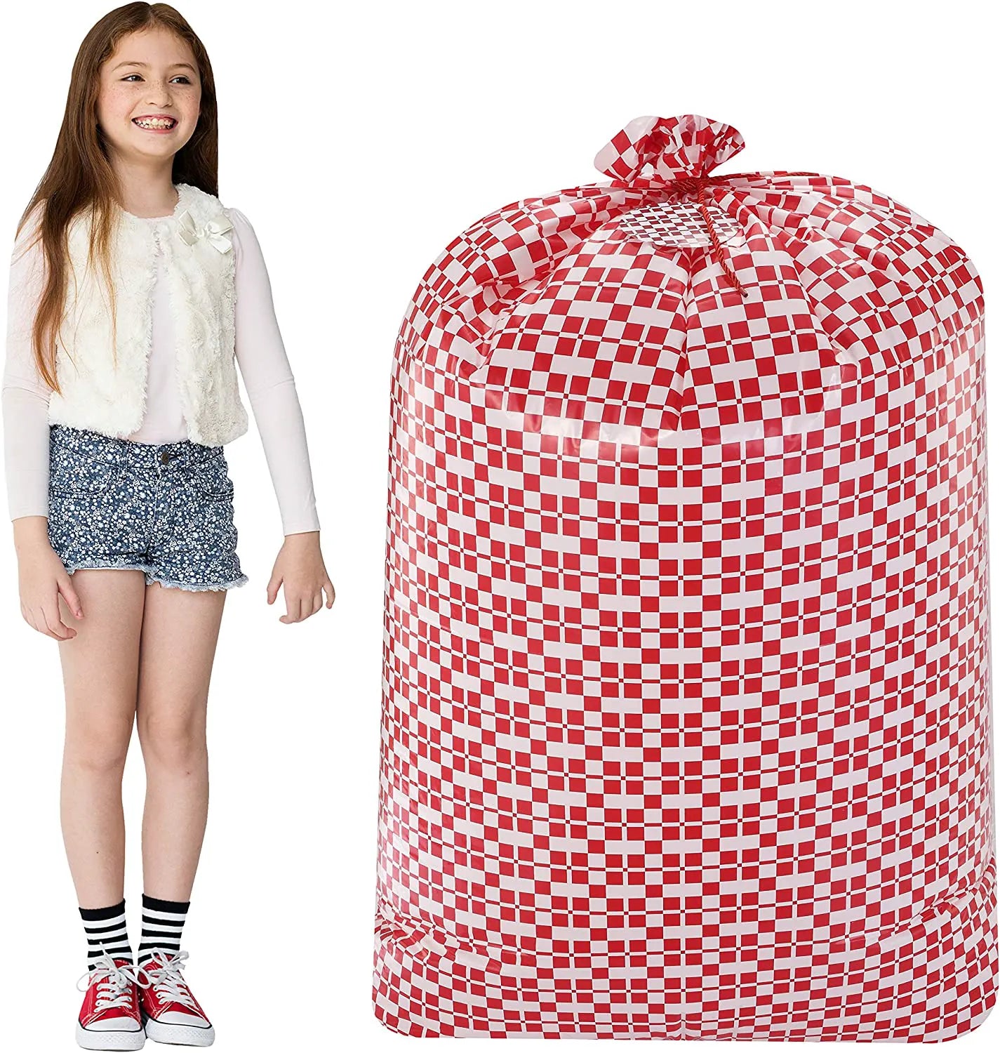Large Red Holiday Plastic Gift Bags, 3 Pack