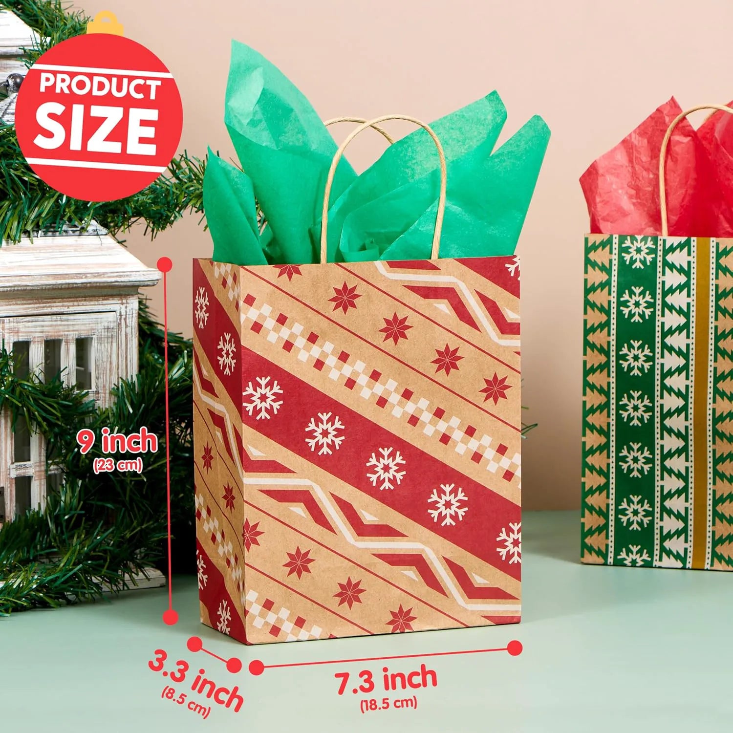 24 PCS Christmas Kraft Paper Gift Bags with Handles for Holiday Wrapping and Party Favors