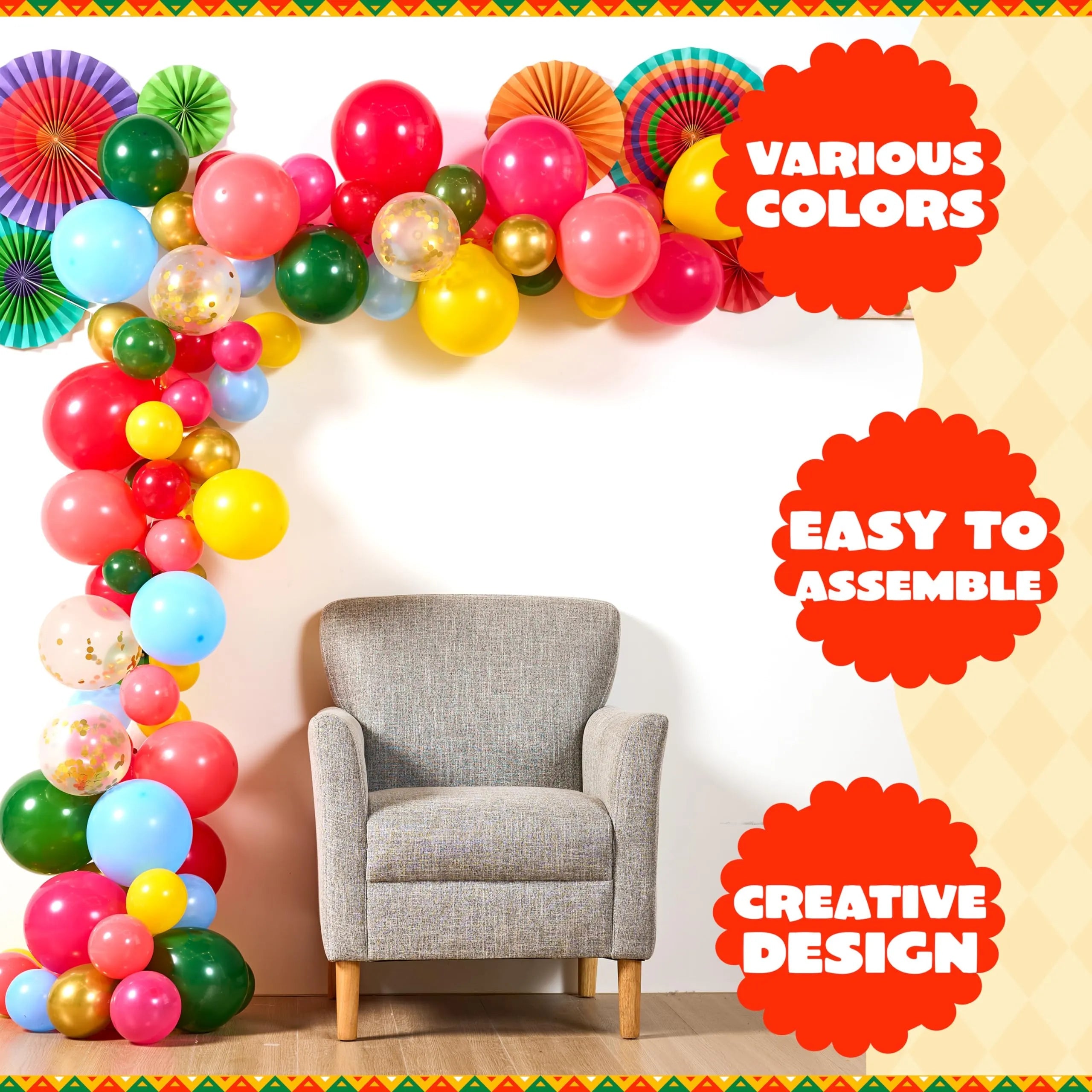 96-Piece Mexican Fiesta Colorful Party Decoration Set with Balloons
