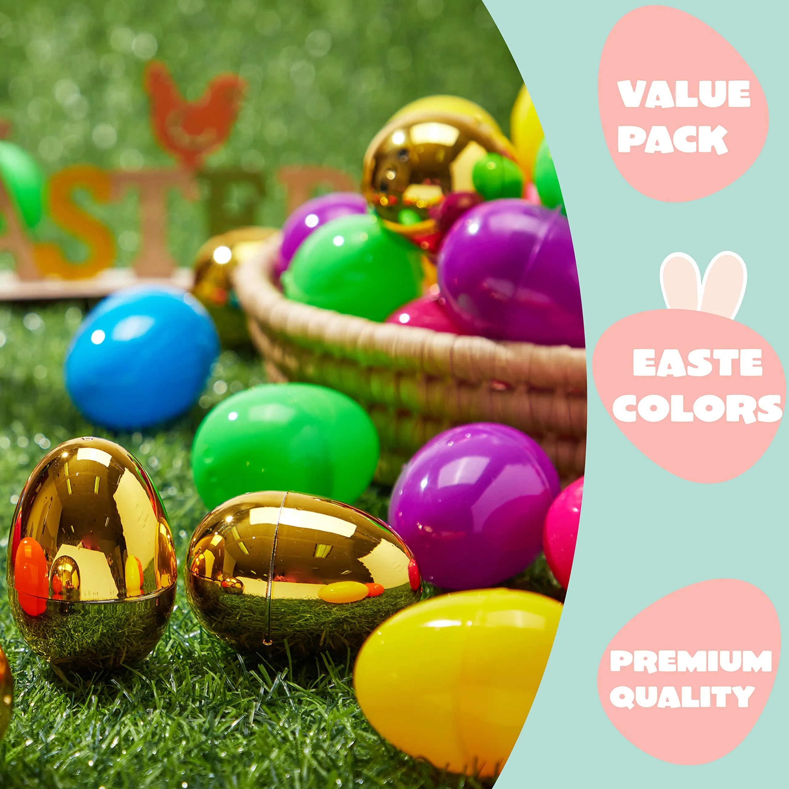 98 Pcs 2.3-Inch Easter Eggs with 2 Golden Eggs, Plastic Fillable Eggs for Easter Egg Hunt
