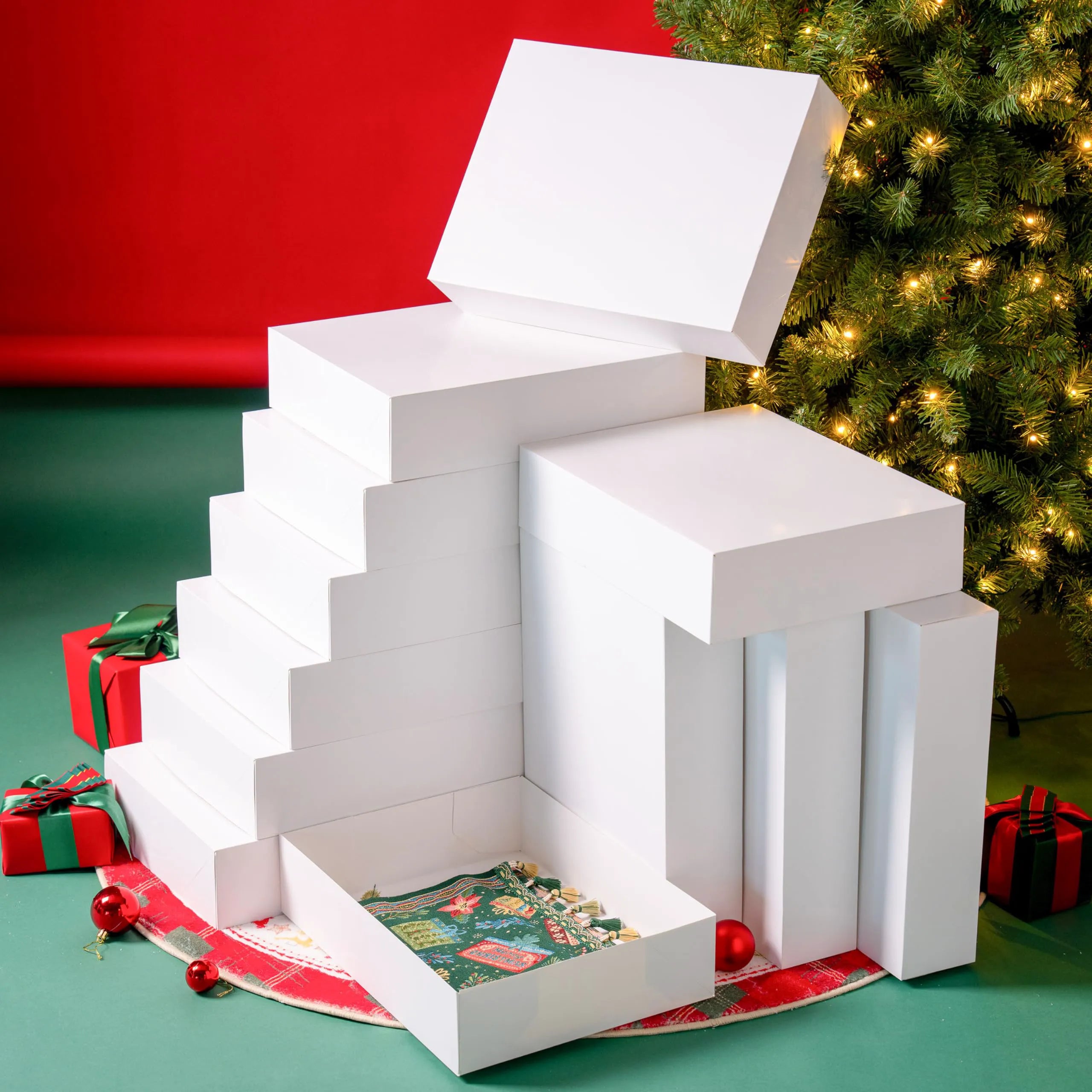 12 Pack 17x13x4 Inch Large Christmas Gift Boxes with Lids for Presents