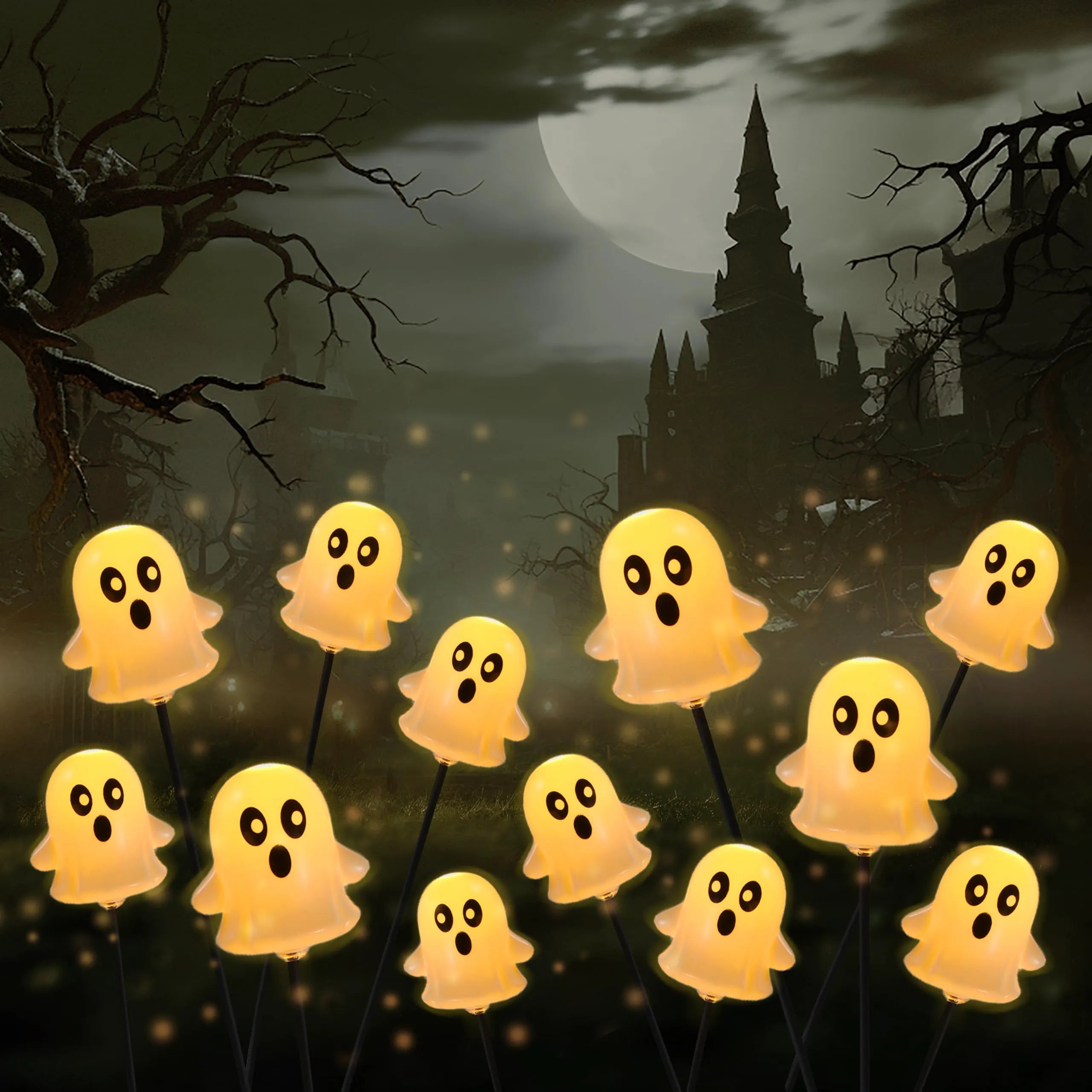 2 Pcs 12LEDs Solar Cute Ghost Lights