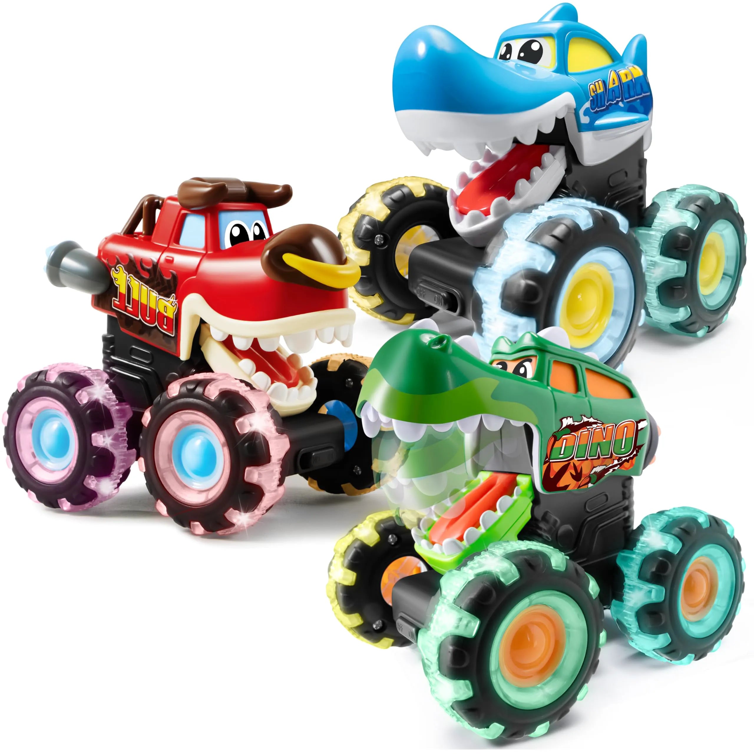 3-Pack Monster Truck Toy: Motion-Activated Light-Up Cars for Toddlers