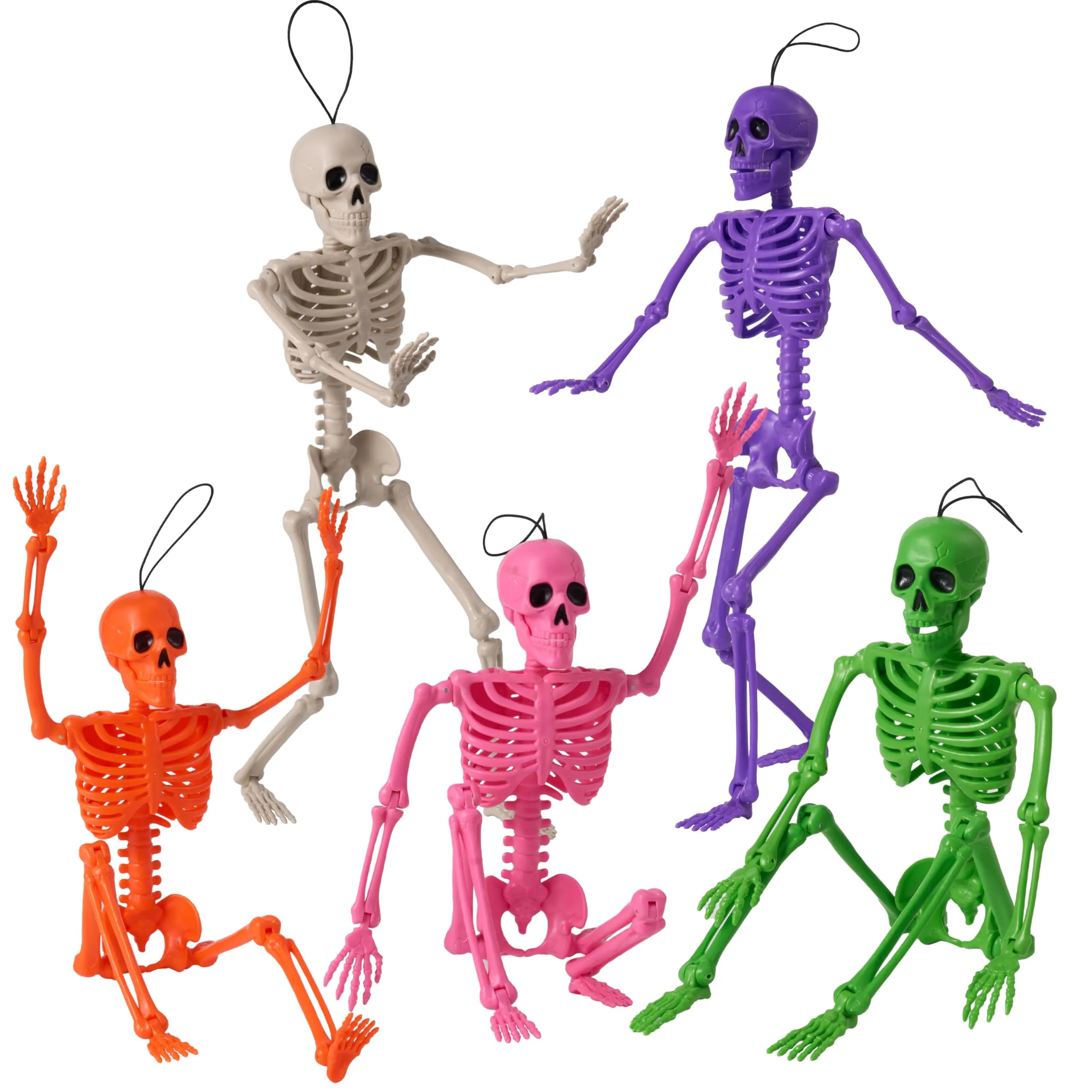 5 Pack Posable Halloween Skeleton Decorations, 16 Inches Each