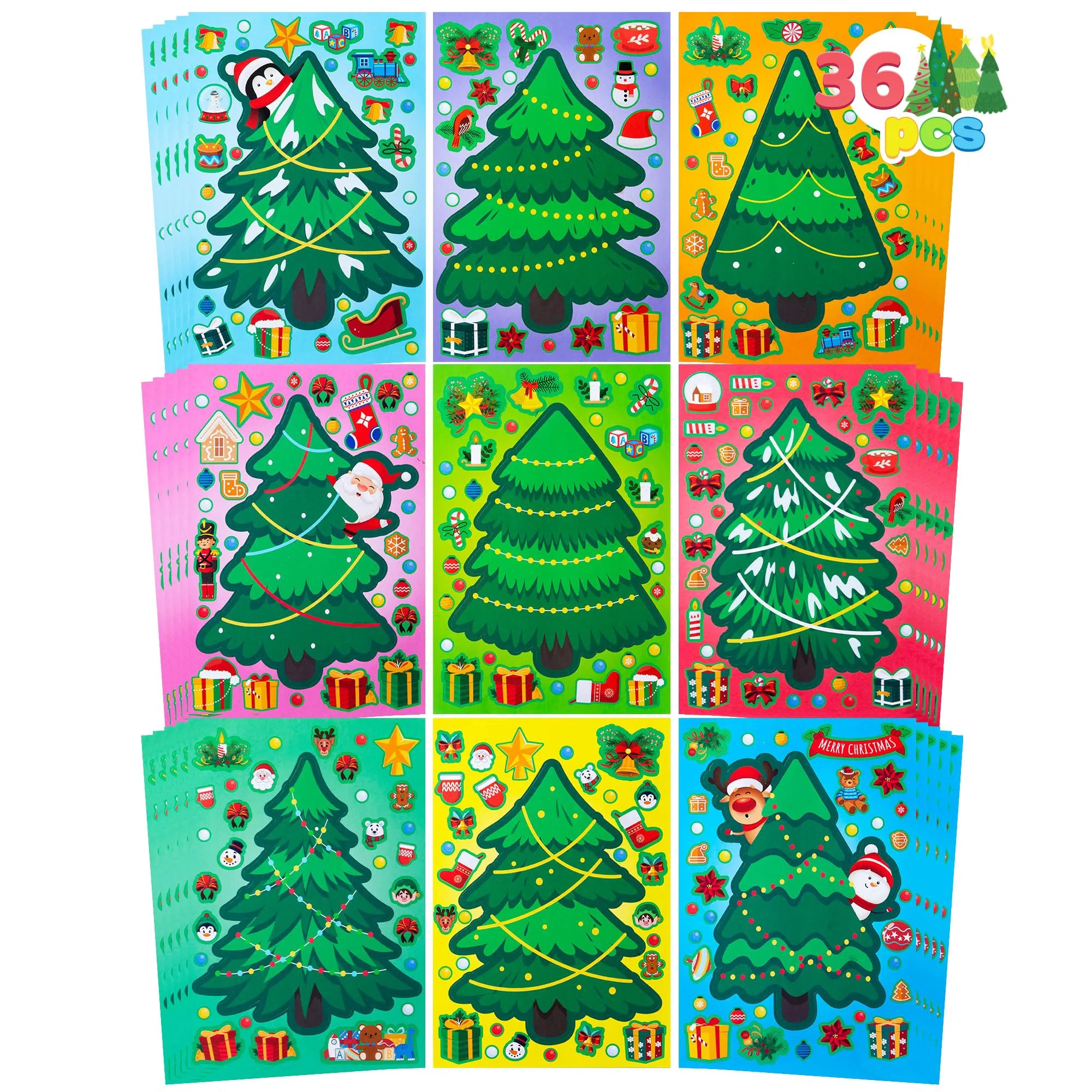 36 Pcs Christmas Tree Stickers - Make Your Own Xmas Stocking Stuffers