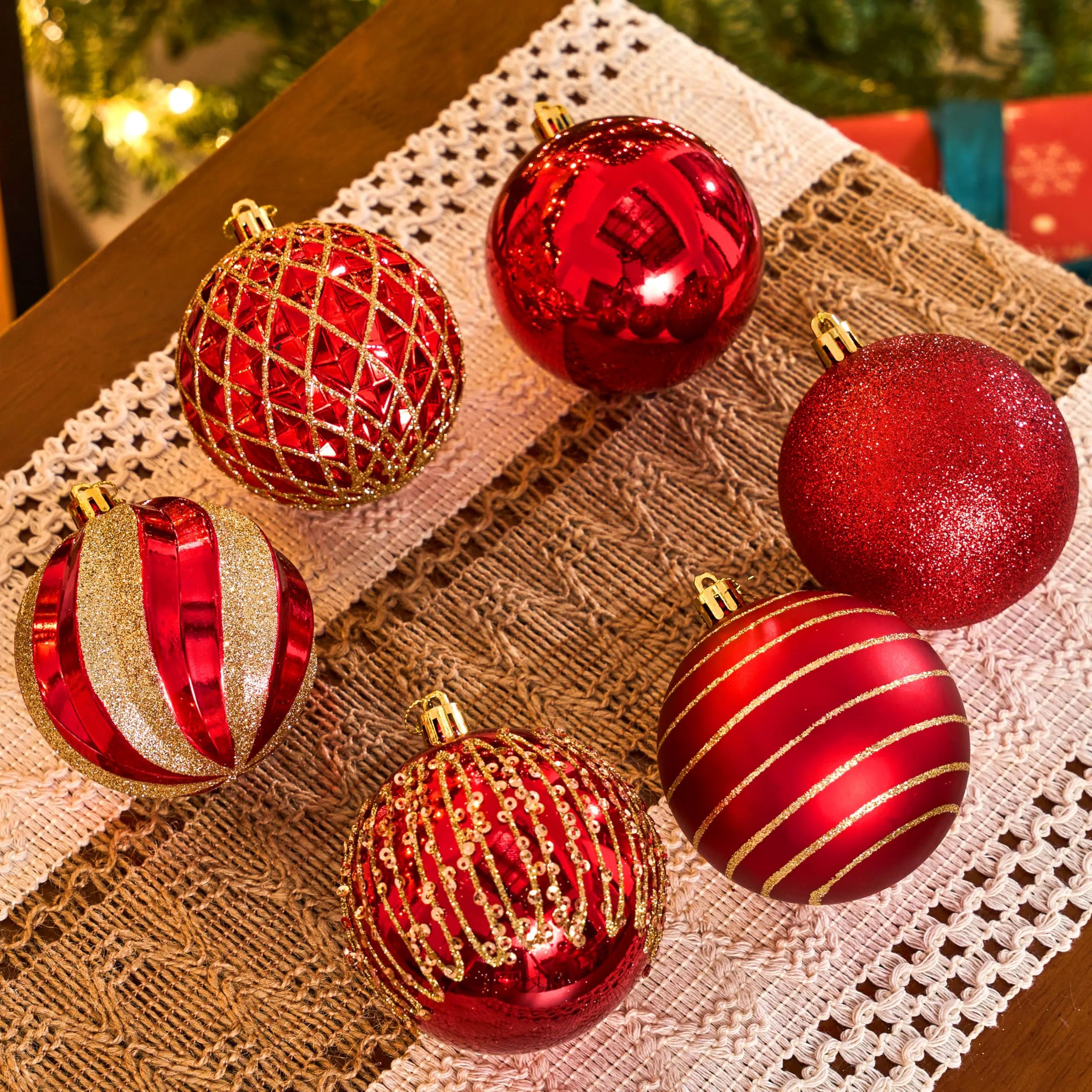 12-Piece 3.15-Inch Red and Gold Christmas Ball Ornament Set