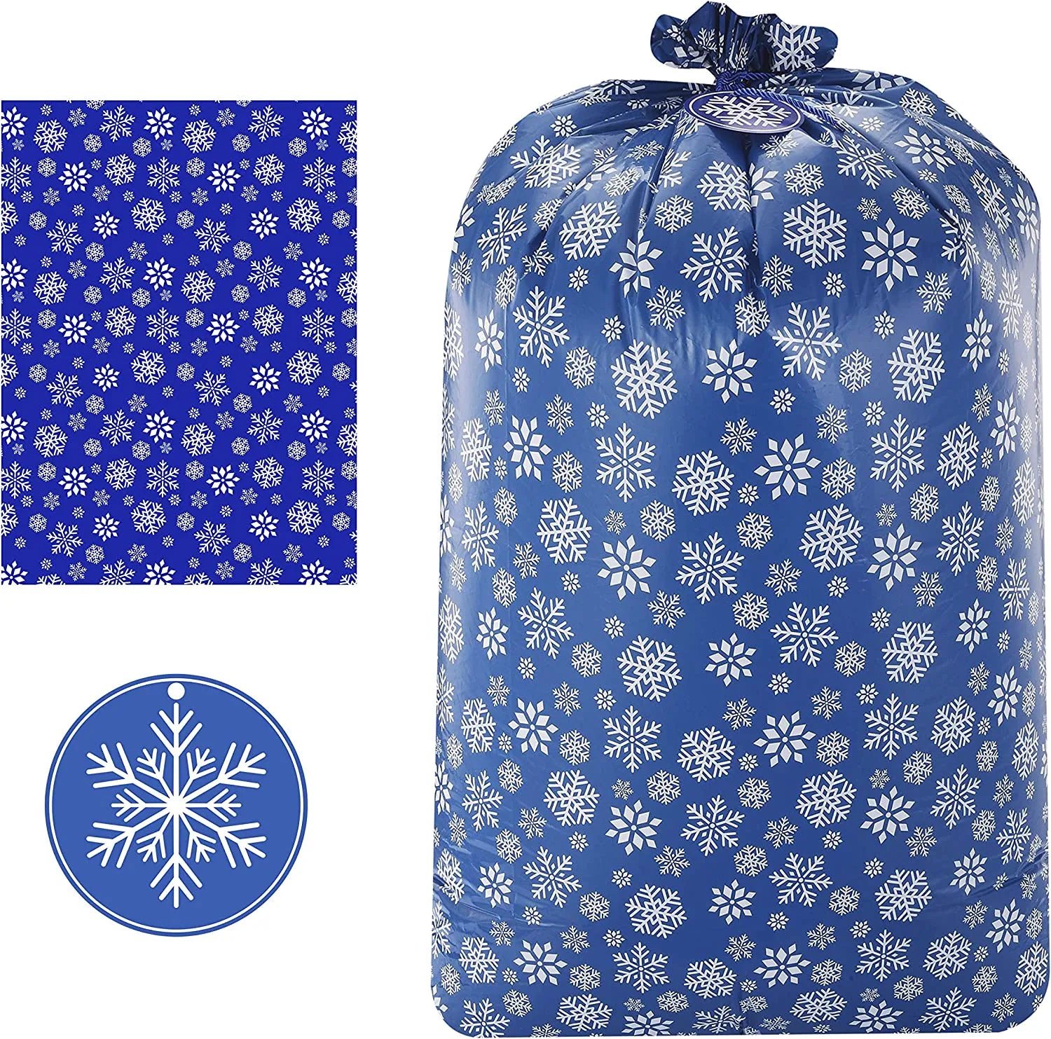 Large Holiday Plastic Gift Bags, Blue, 3 Pack