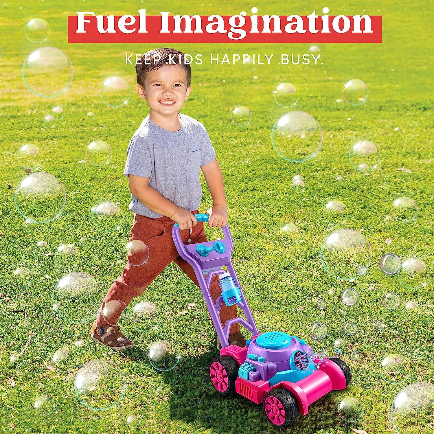 Sloosh Bubble Lawn Mower Toddler Toy, Pink