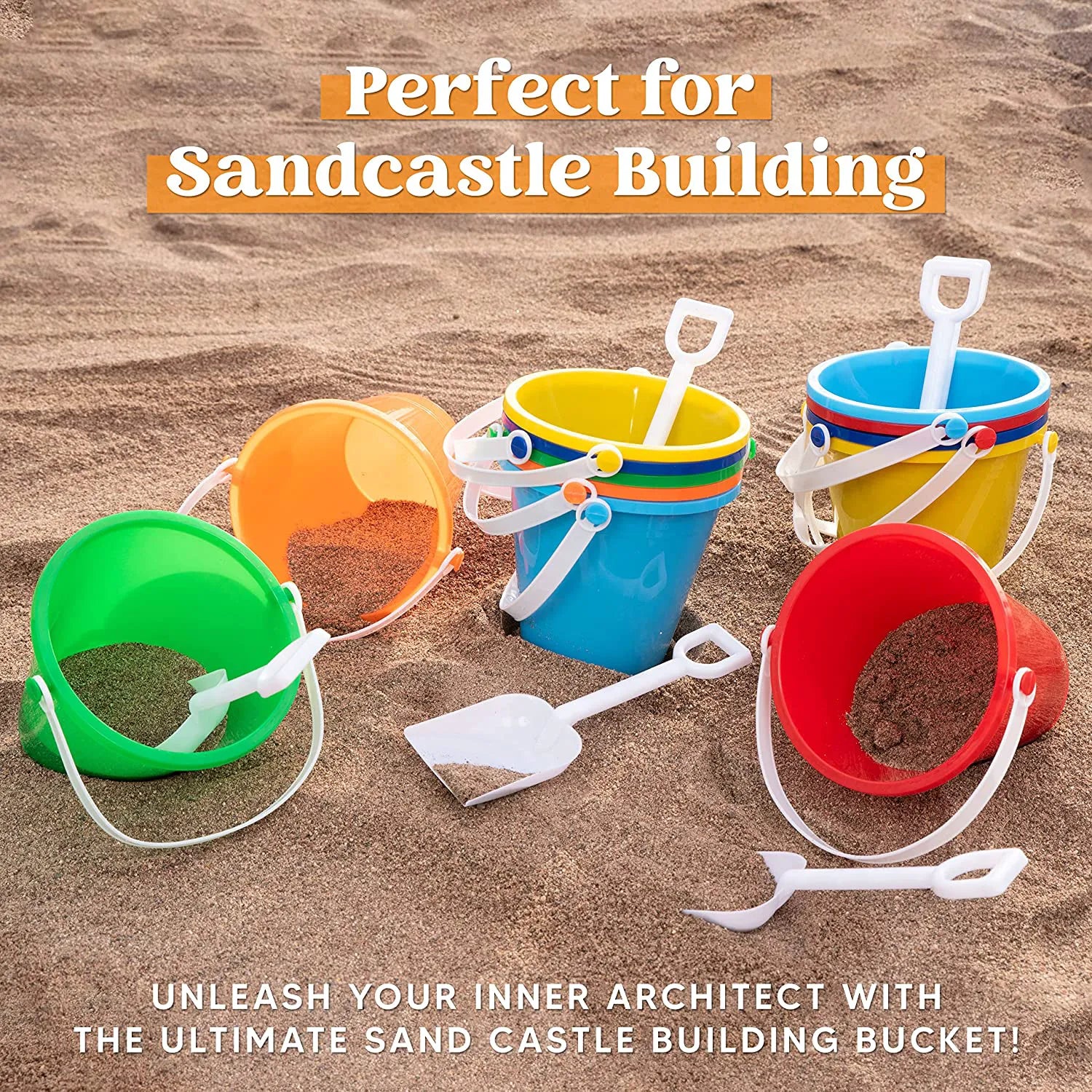 SLOOSH 12-Pack Beach Buckets with Sand Shovels