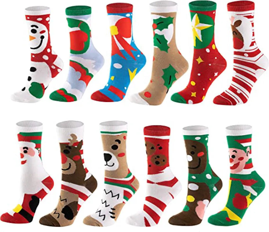 12-Pack Soft Cotton Christmas Socks Set