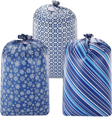 Large Holiday Plastic Gift Bags, Blue, 3 Pack