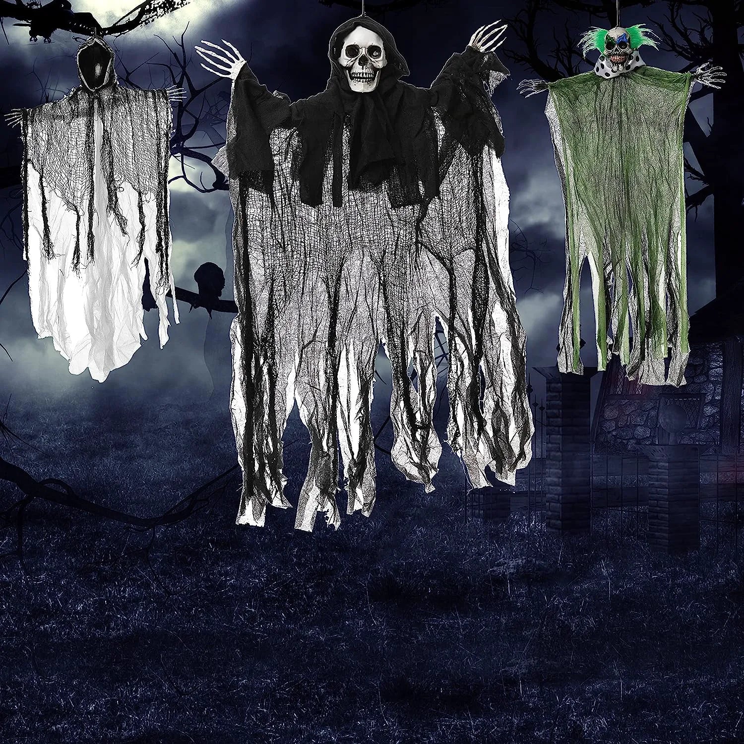 Hanging Clown, Ghost, and Grim Reaper