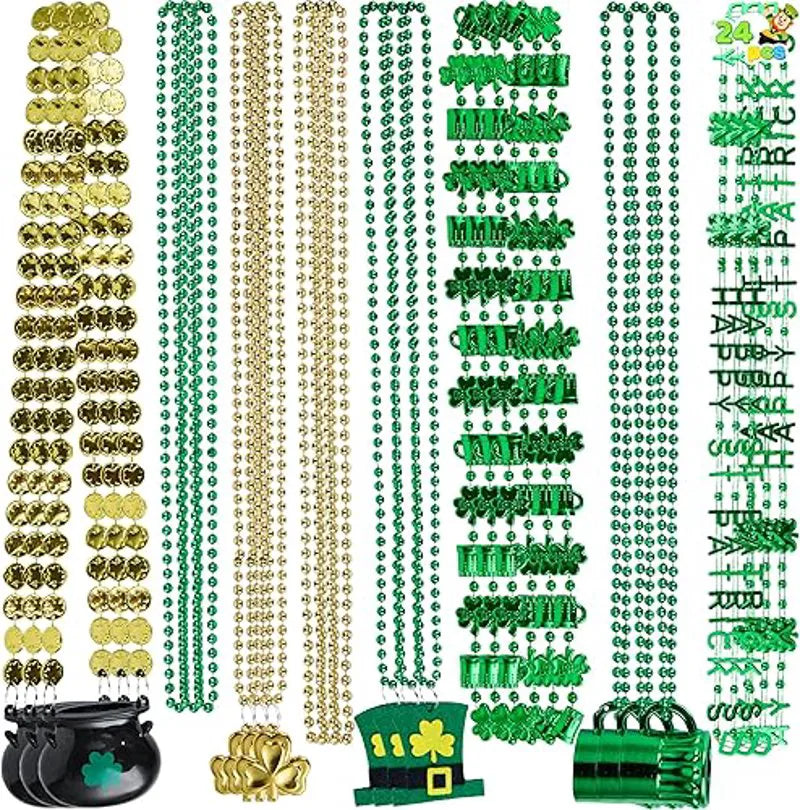 JOIN 72-Piece St. Patrick's Day Necklace Set with Shamrock, Beer Mug, Hat, Pot of Gold, and Coin Charms