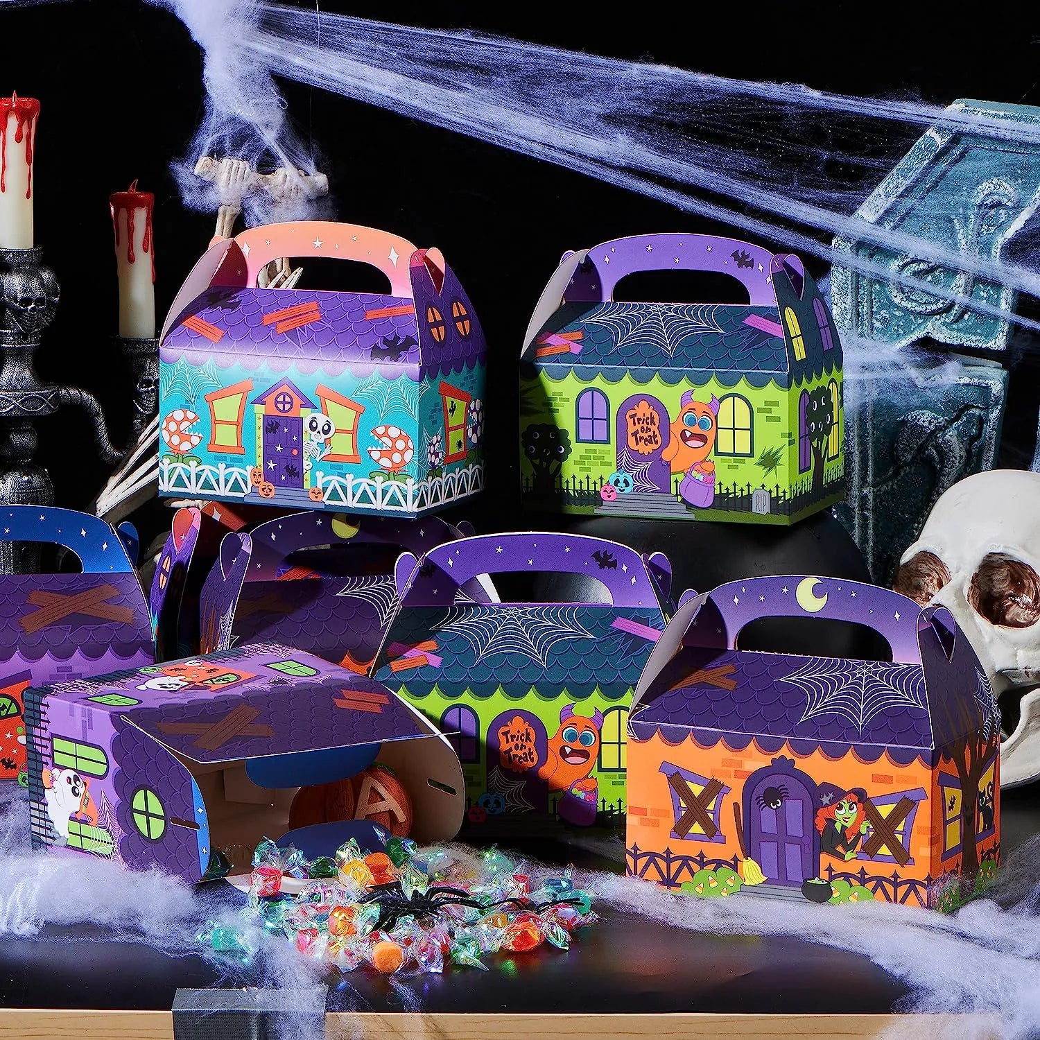 32-Pack 3D Halloween House Cardboard Treat Boxes
