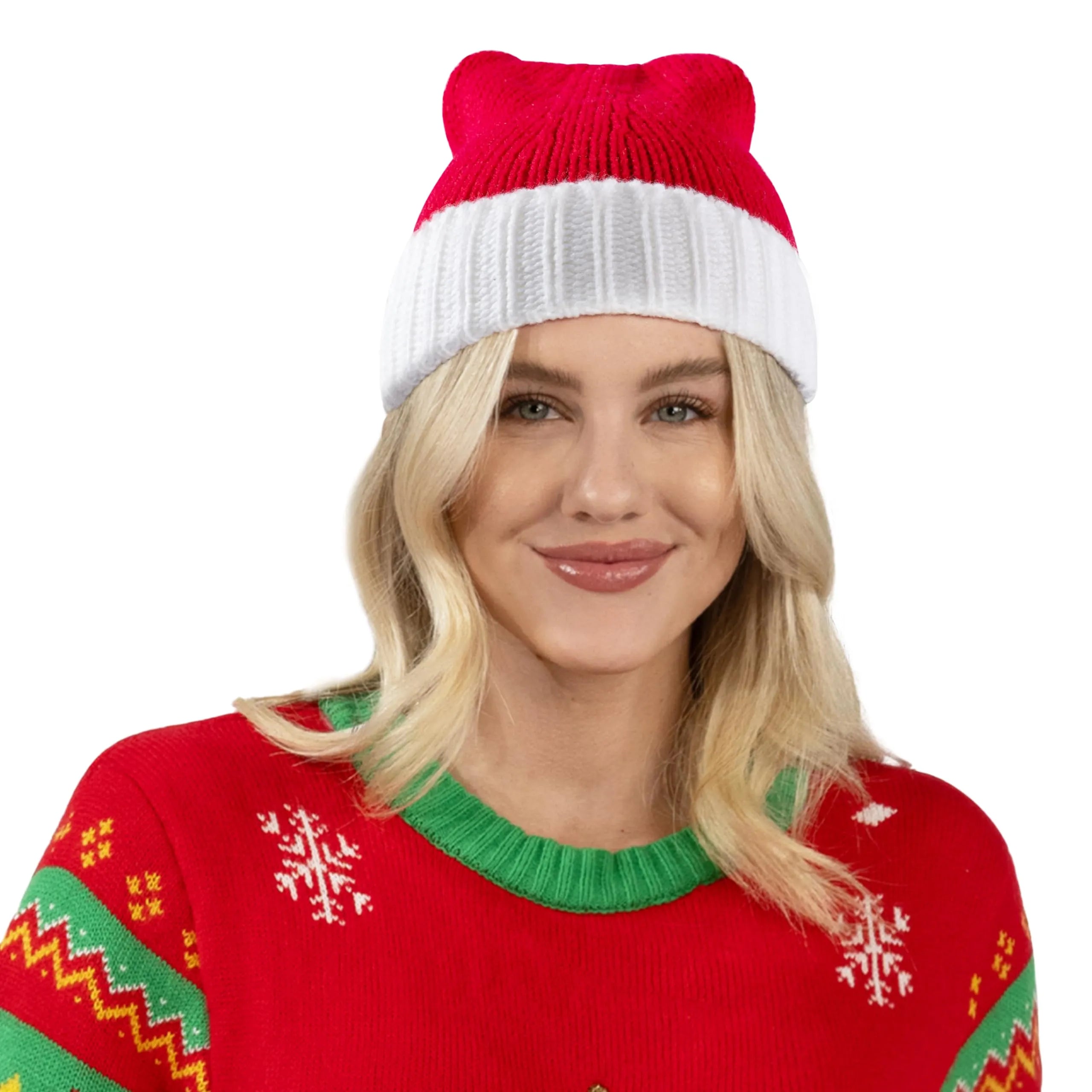 Adult Knit Santa Hat with Pom Poms
