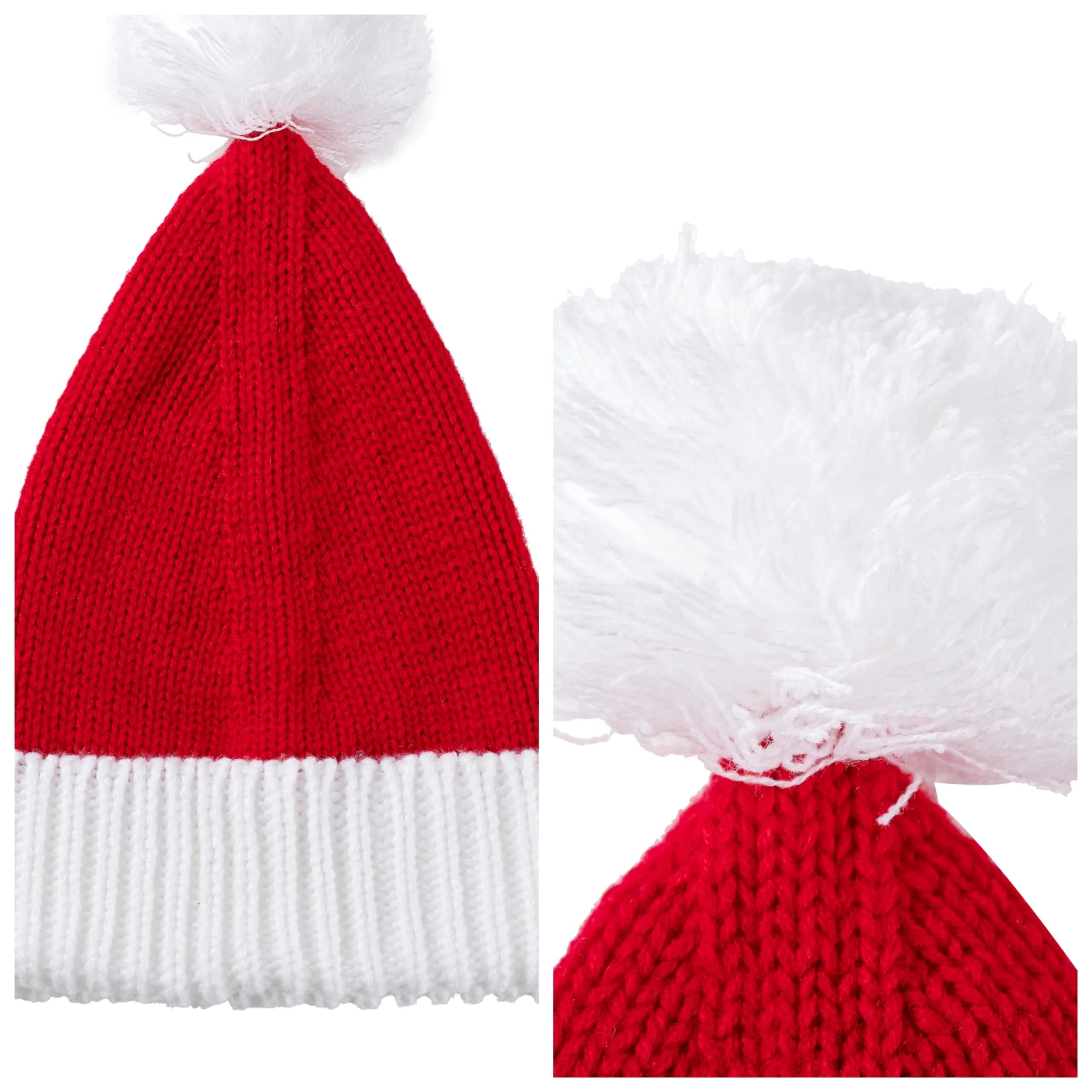 Adult Knit Santa Hat with Pom Poms