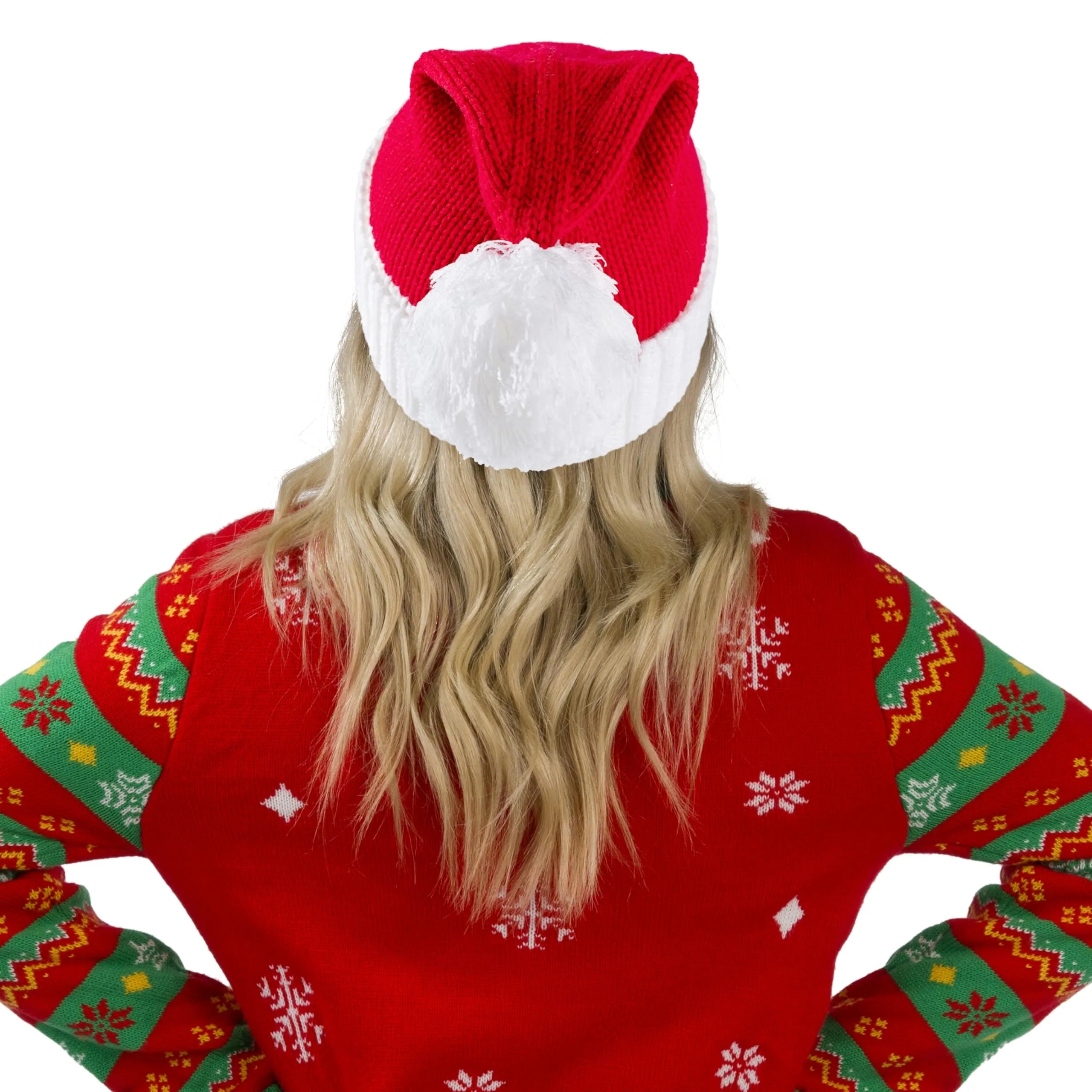 Adult Knit Santa Hat with Pom Poms