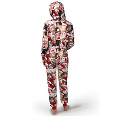 Adult Cute Cat Print Christmas Hoodie Pajamas with Pockets