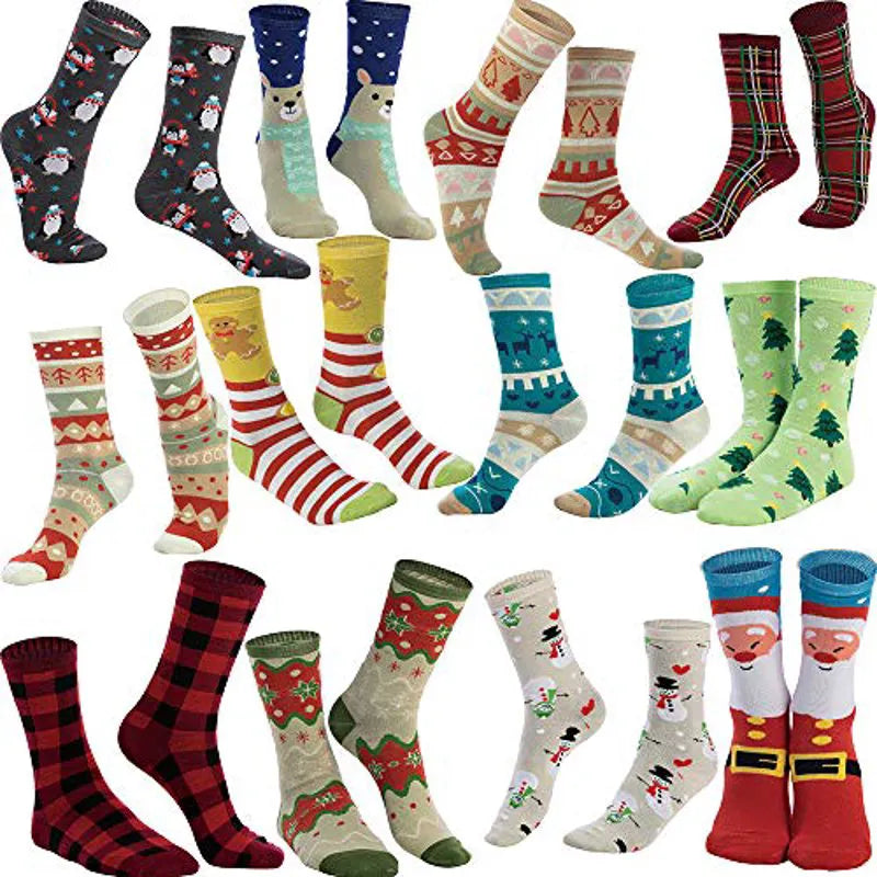 12 Pairs Christmas Holiday Crew Socks