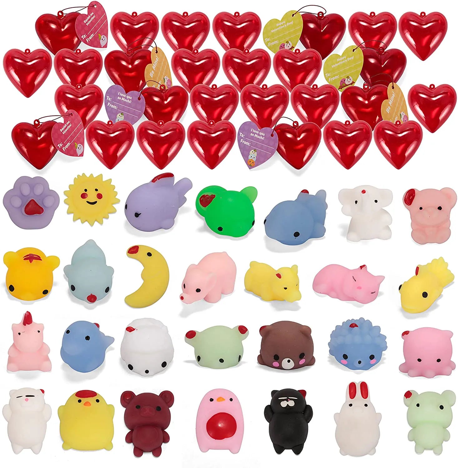 28-Pack Mochi Squishies with Valentine's Day Cards for Kids Classroom Exchange Gifts