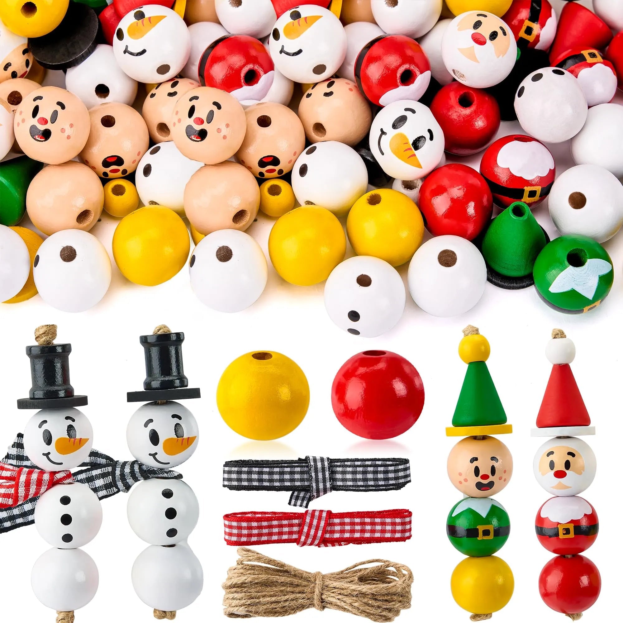 Christmas DIY Wooden Beads Craft - Printed Wood Round Beads
