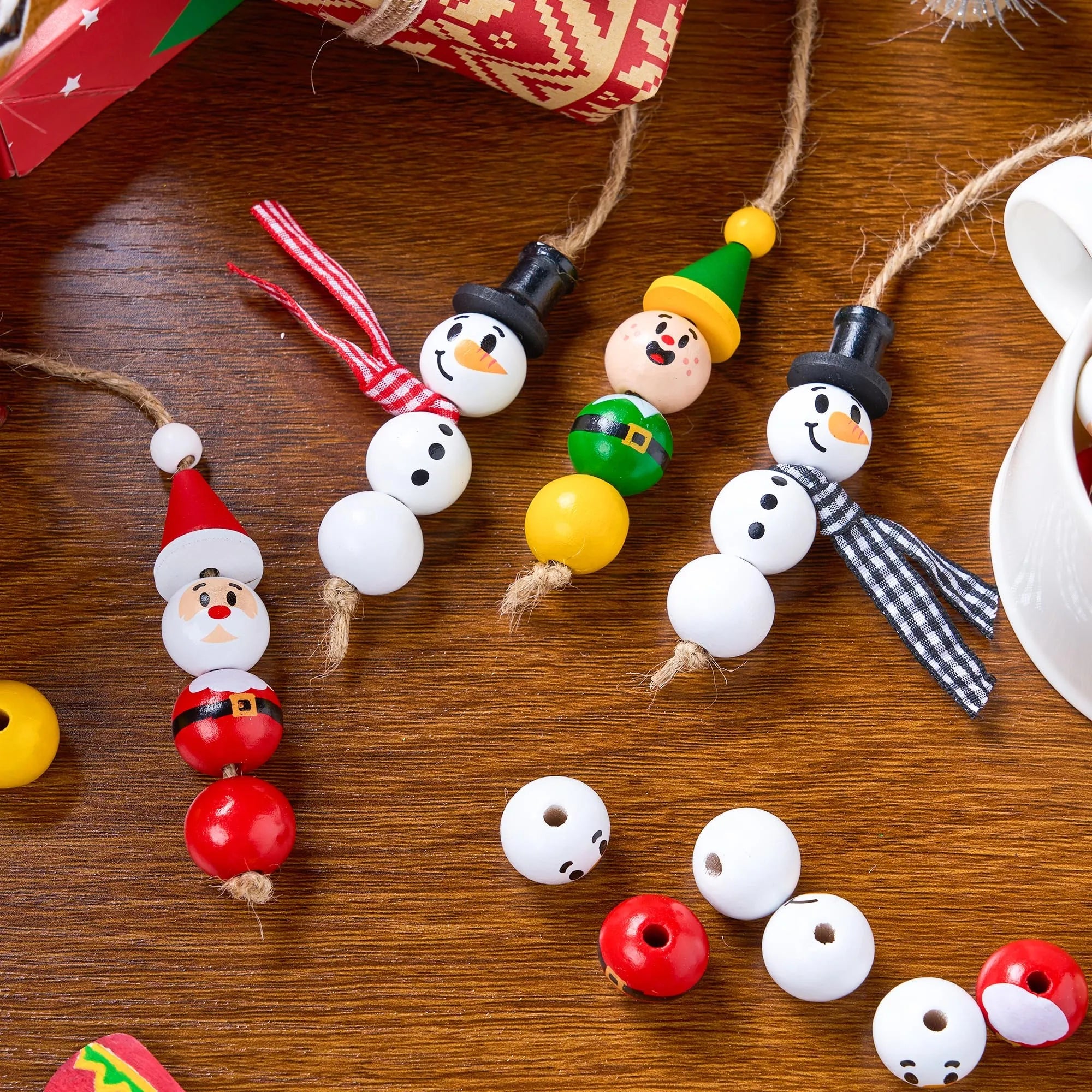 Christmas DIY Wooden Beads Craft - Printed Wood Round Beads
