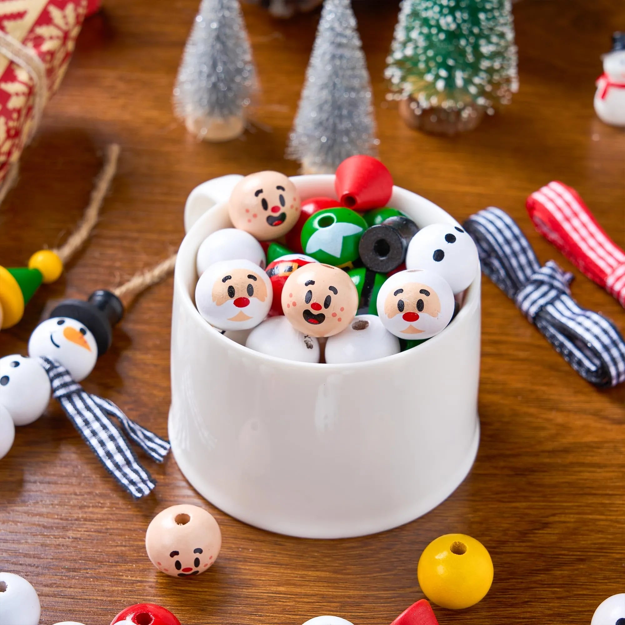 Christmas DIY Wooden Beads Craft - Printed Wood Round Beads