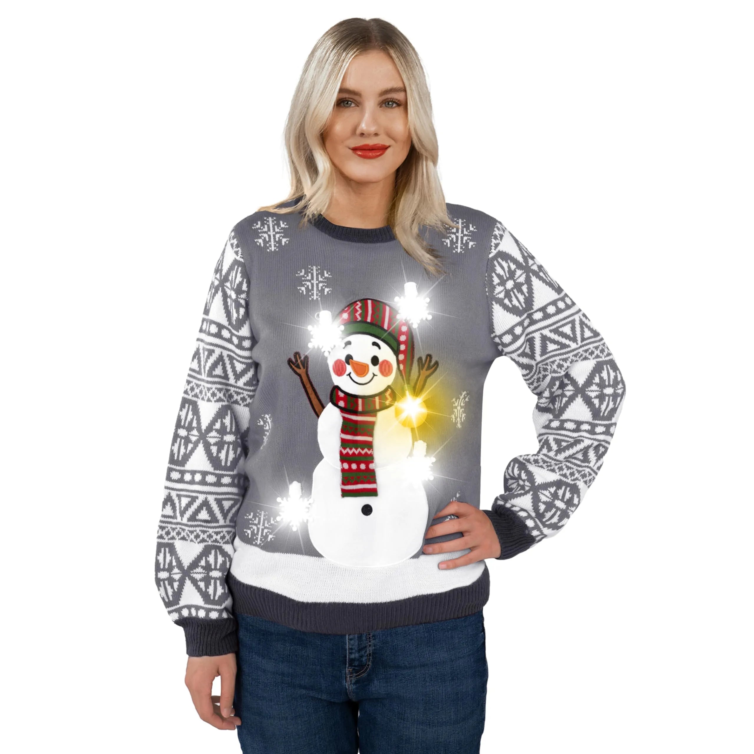 Women's Christmas Novelty LED Light Up Snowman Ugly Sweater