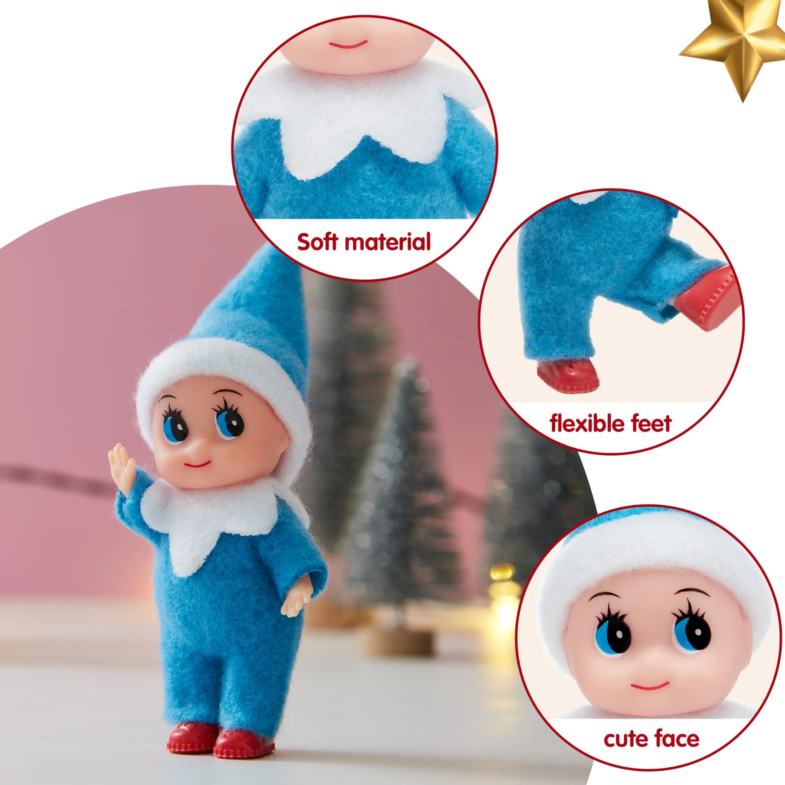 Blue Tiny Elf Soft Plush Doll for Christmas Decor