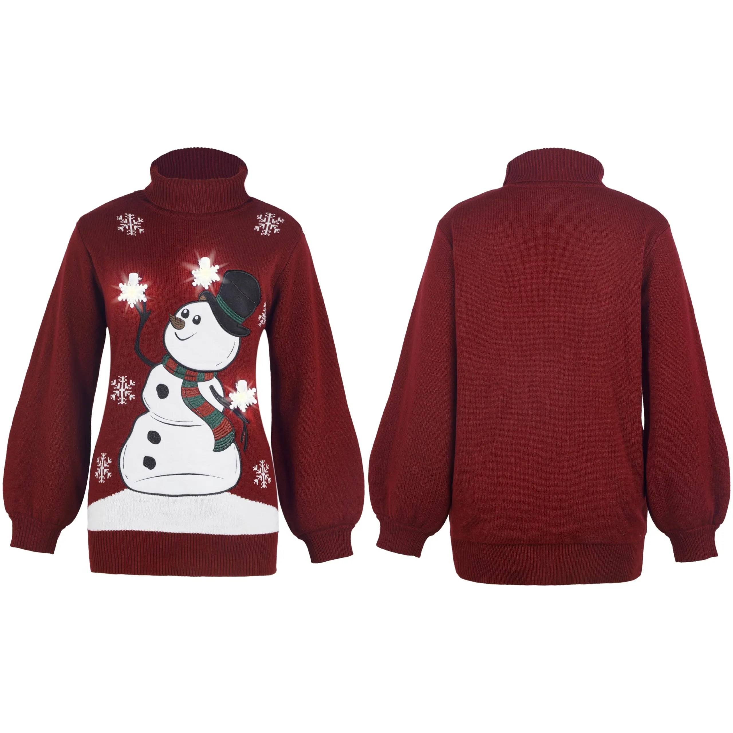 Women's 3D Snowman Christmas Ugly Sweater Dress - Turtleneck Loose Fit