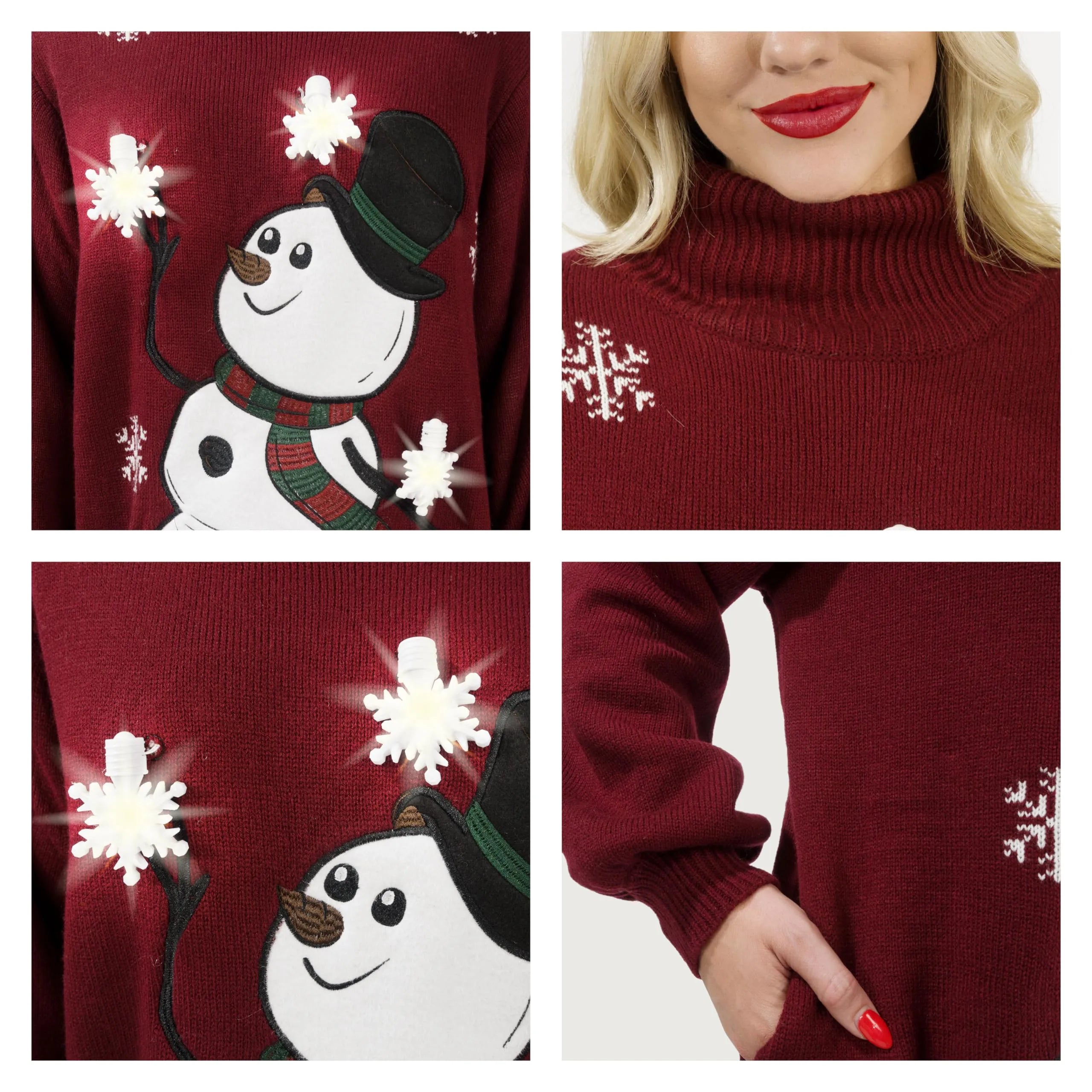 Women's 3D Snowman Christmas Ugly Sweater Dress - Turtleneck Loose Fit