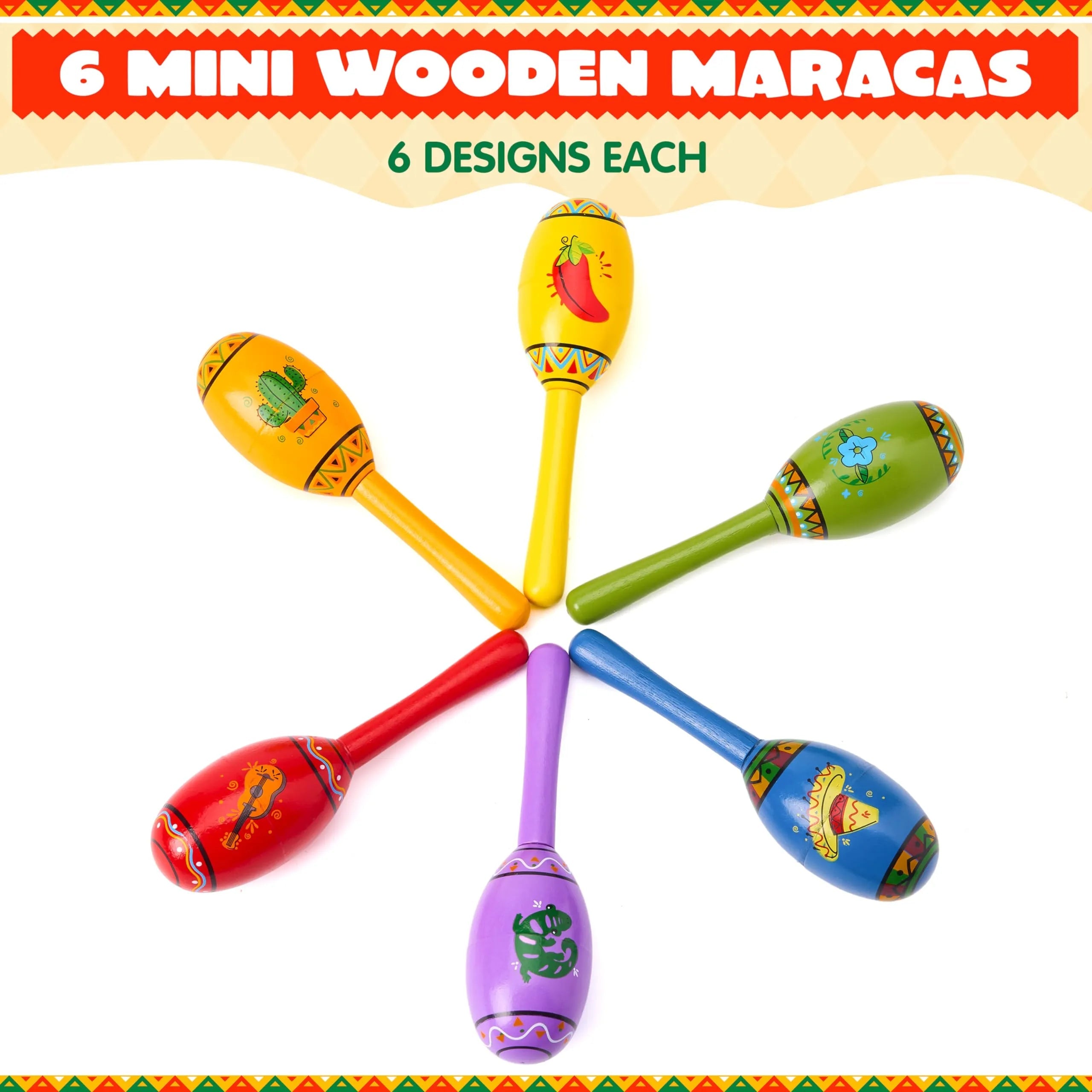 6-Pack Mini Wooden Maracas for Kids - Cinco De Mayo