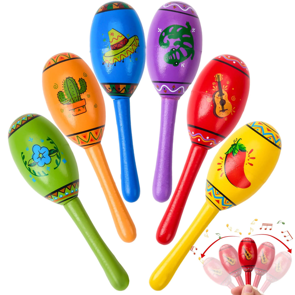 6-Pack Mini Wooden Maracas for Kids - Cinco De Mayo