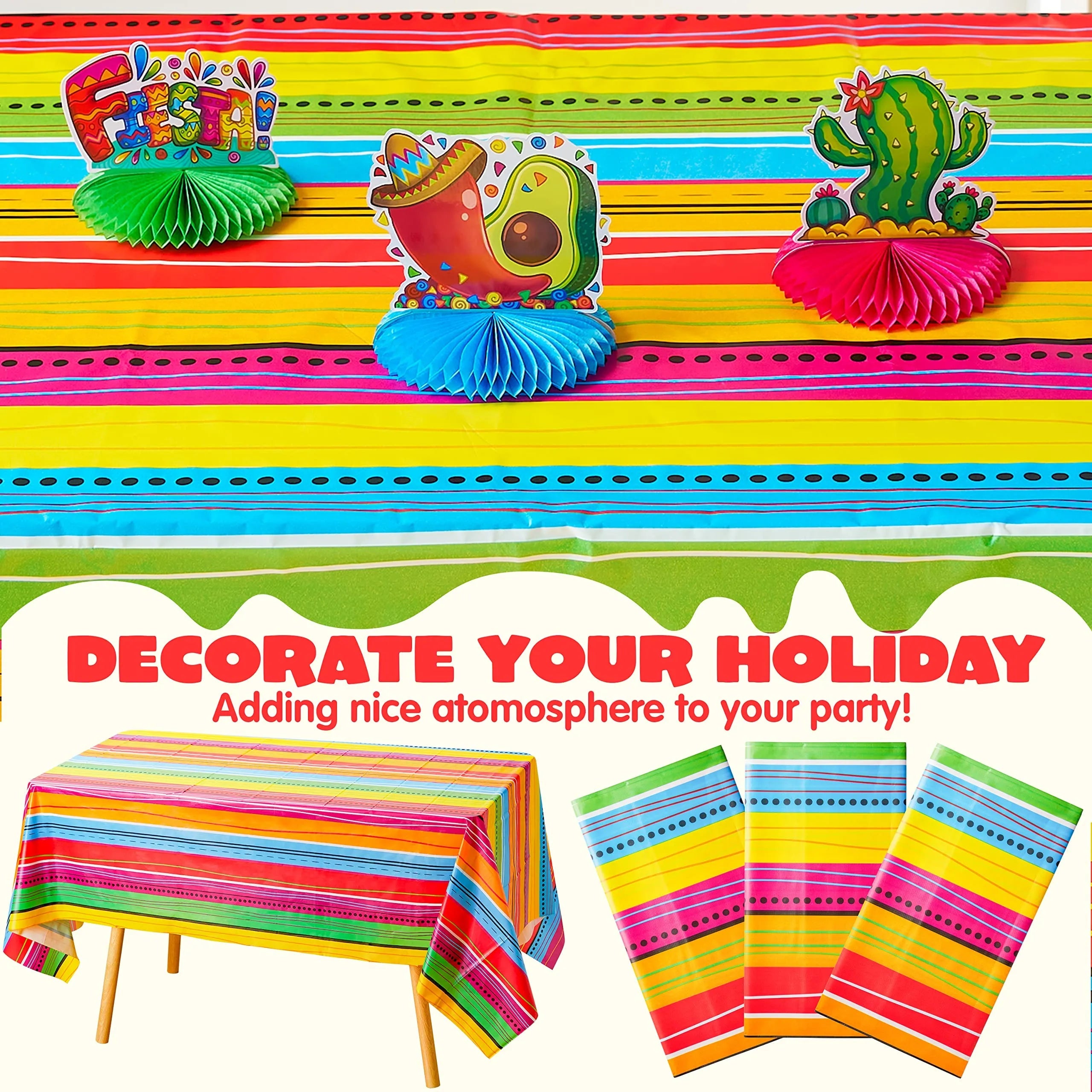 Cinco De Mayo Multicolor Plastic Tablecover, 6-Pack