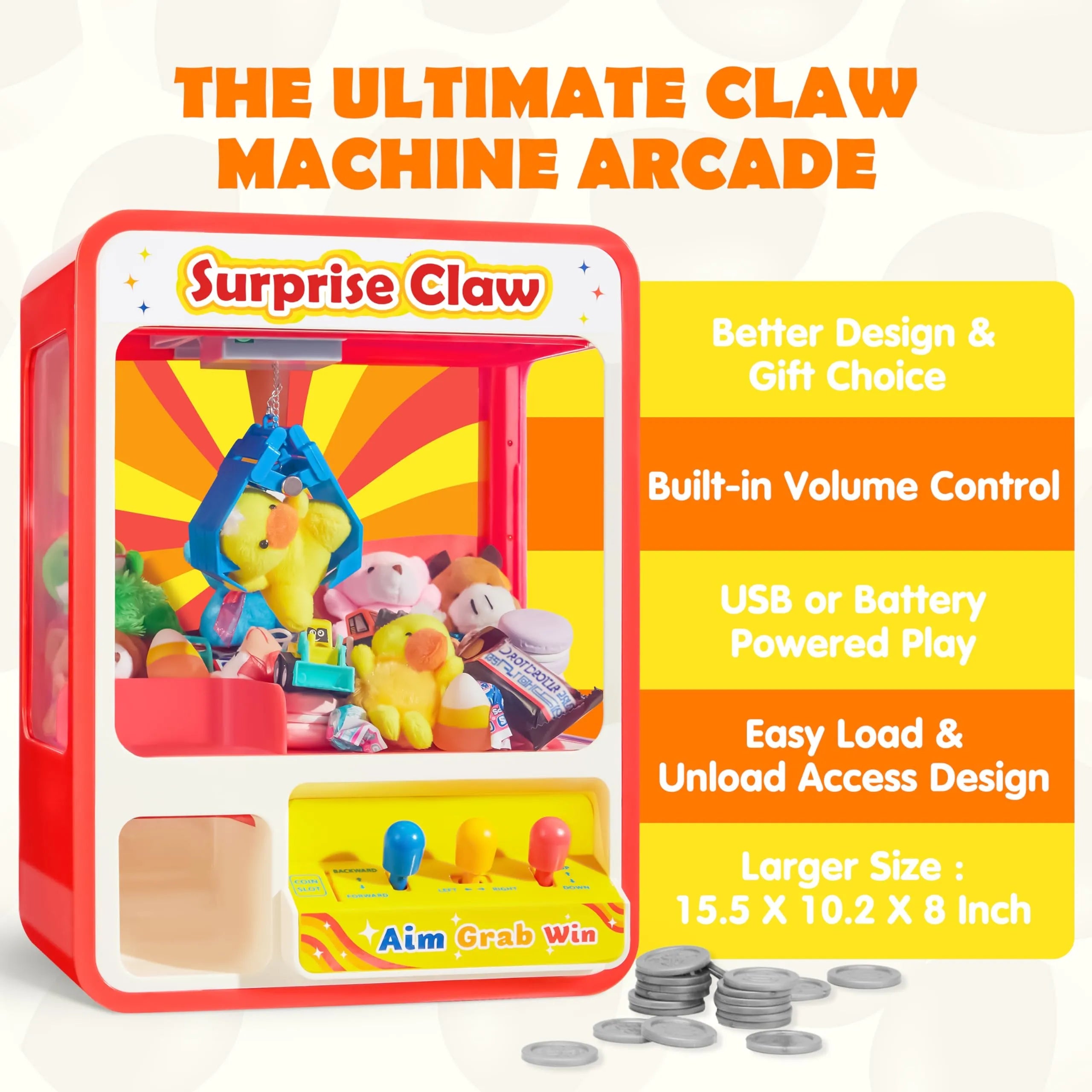 Claw Machine Arcade Toy with LED Light & Adjustable Sound