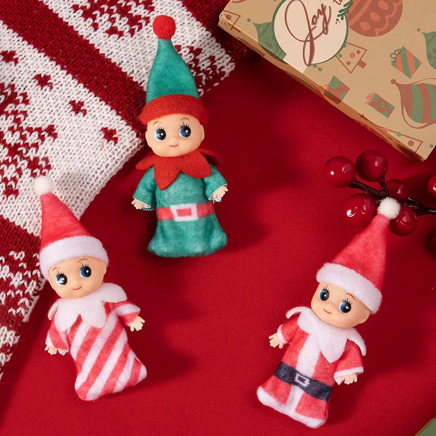 3-Pack Colorful Vinyl Face Plush Dolls for Christmas