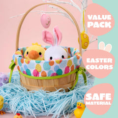 Easter Wooden Basket with Liner - Portable Wood Bucket with Folding Handle